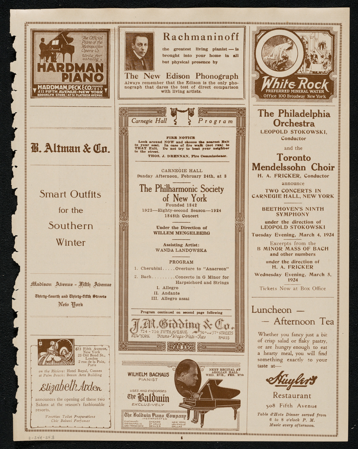 New York Philharmonic, February 24, 1924, program page 5