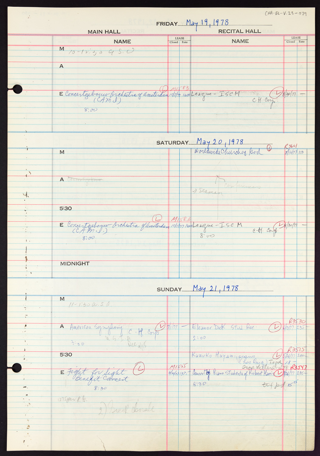 Carnegie Hall Booking Ledger, volume 23, page 79