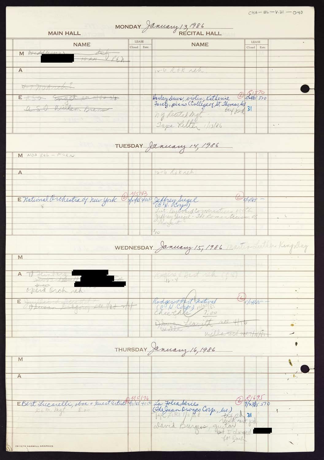 Carnegie Hall Booking Ledger, volume 31, page 40