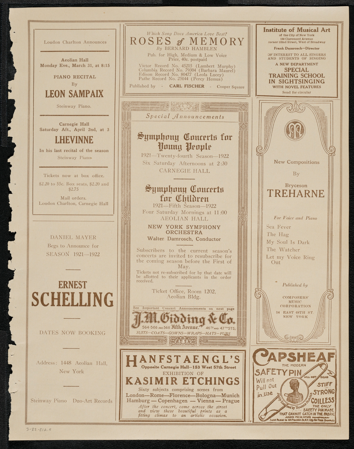 Sascha Jacobsen, Violin, March 22, 1921, program page 9