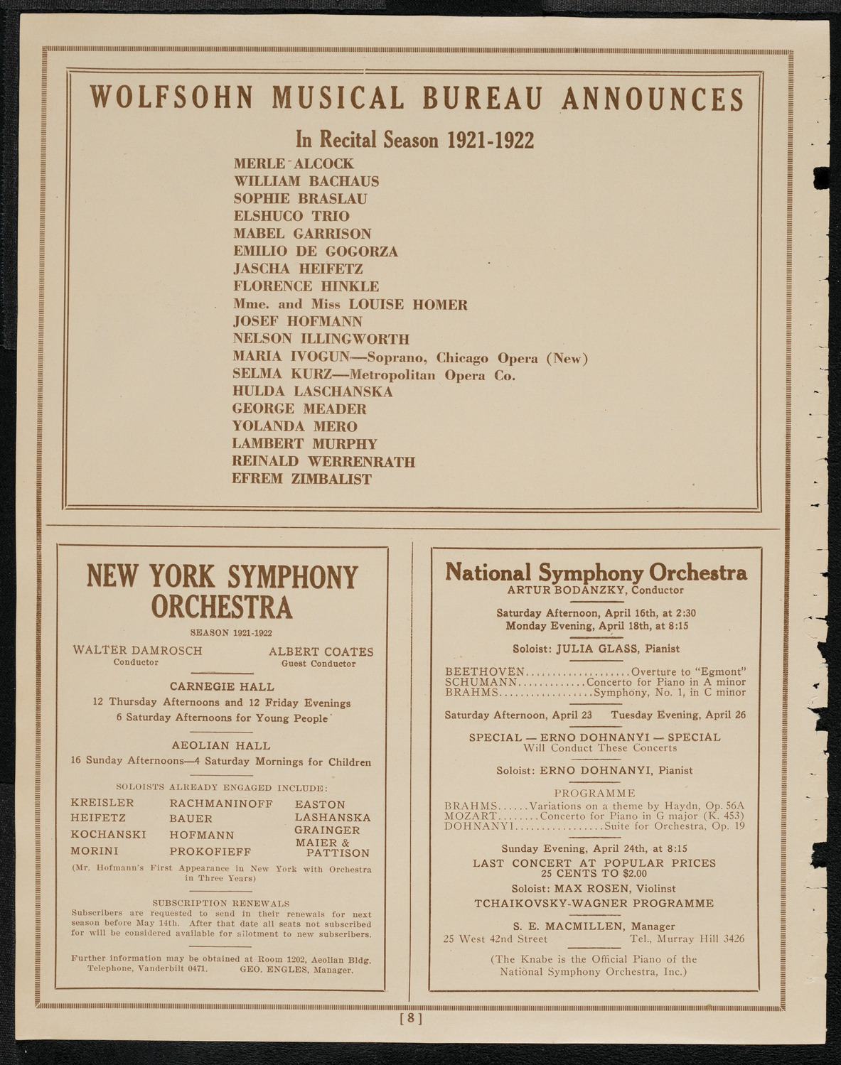 Lecture by Dr. Wilfred T. Grenfell, C.M.G, April 15, 1921, program page 8