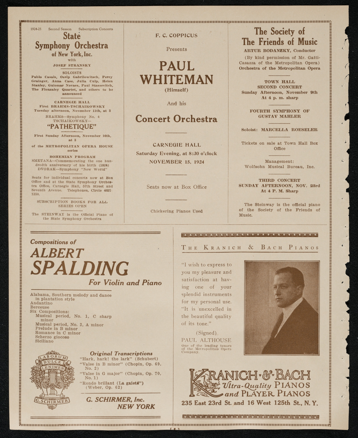 New York Philharmonic, November 7, 1924, program page 6