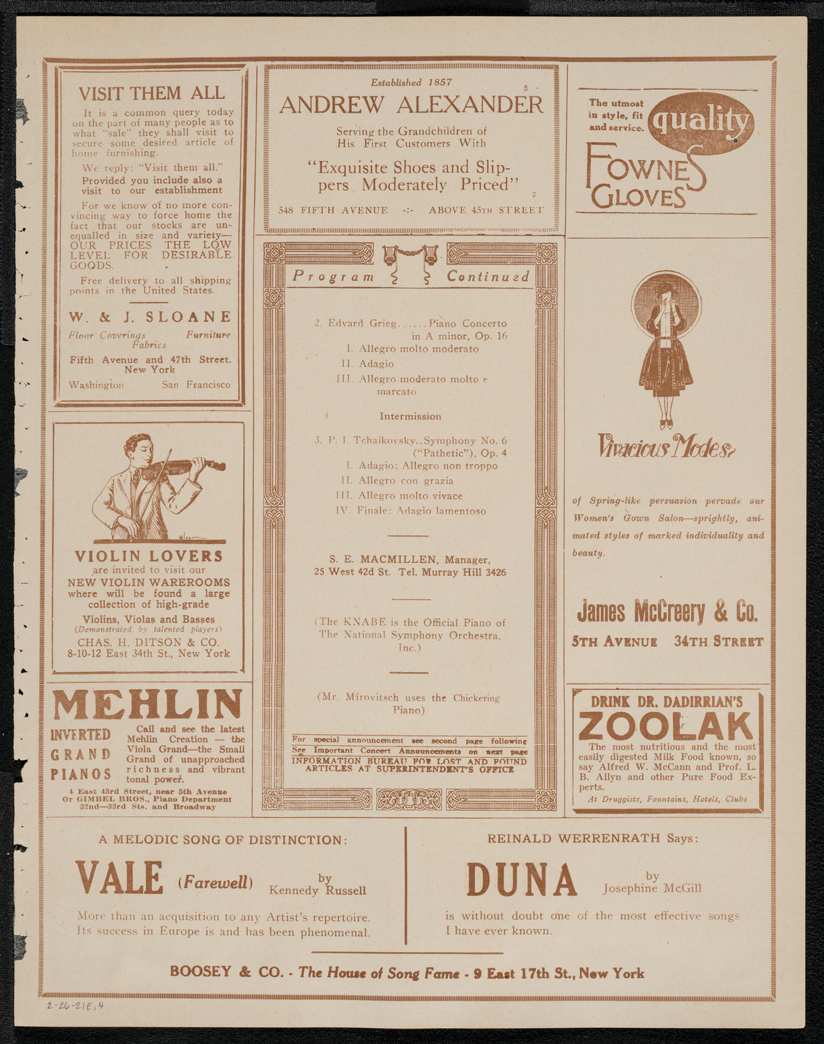 National Symphony Orchestra, February 26, 1921, program page 7