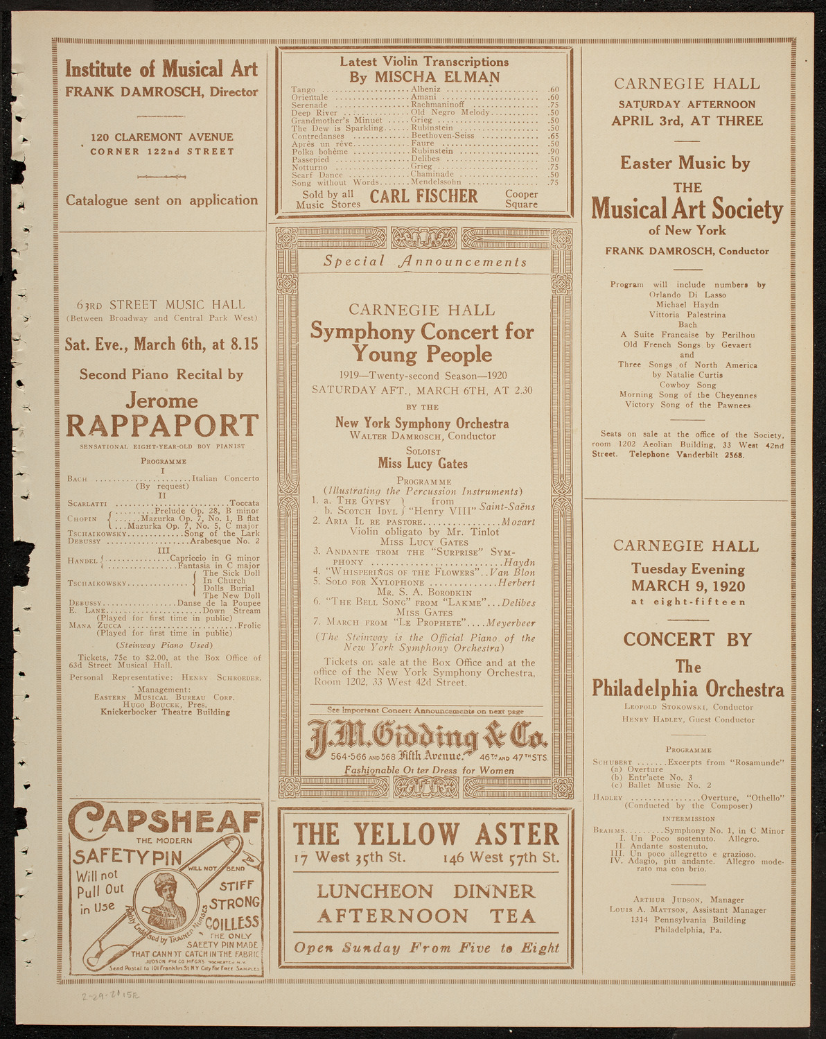 Maximilian Rose, Violin, February 29, 1920, program page 9