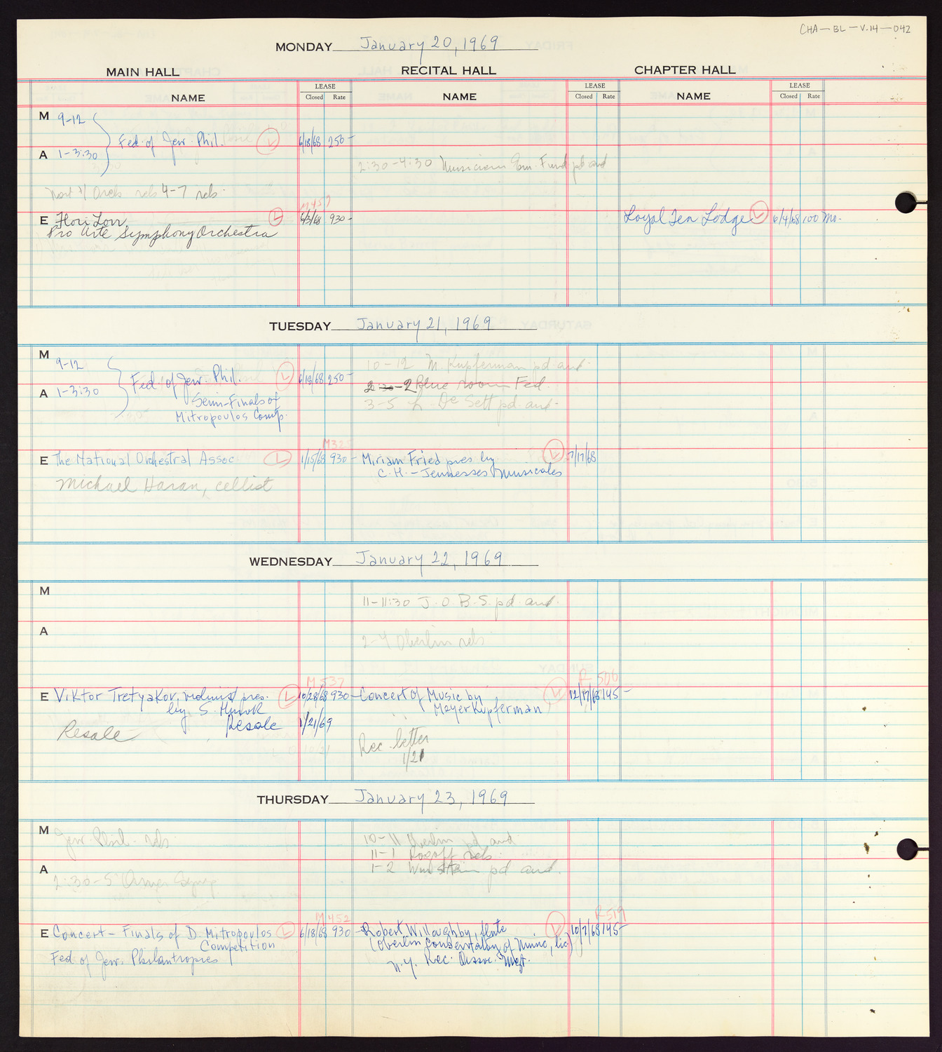 Carnegie Hall Booking Ledger, volume 14, page 42