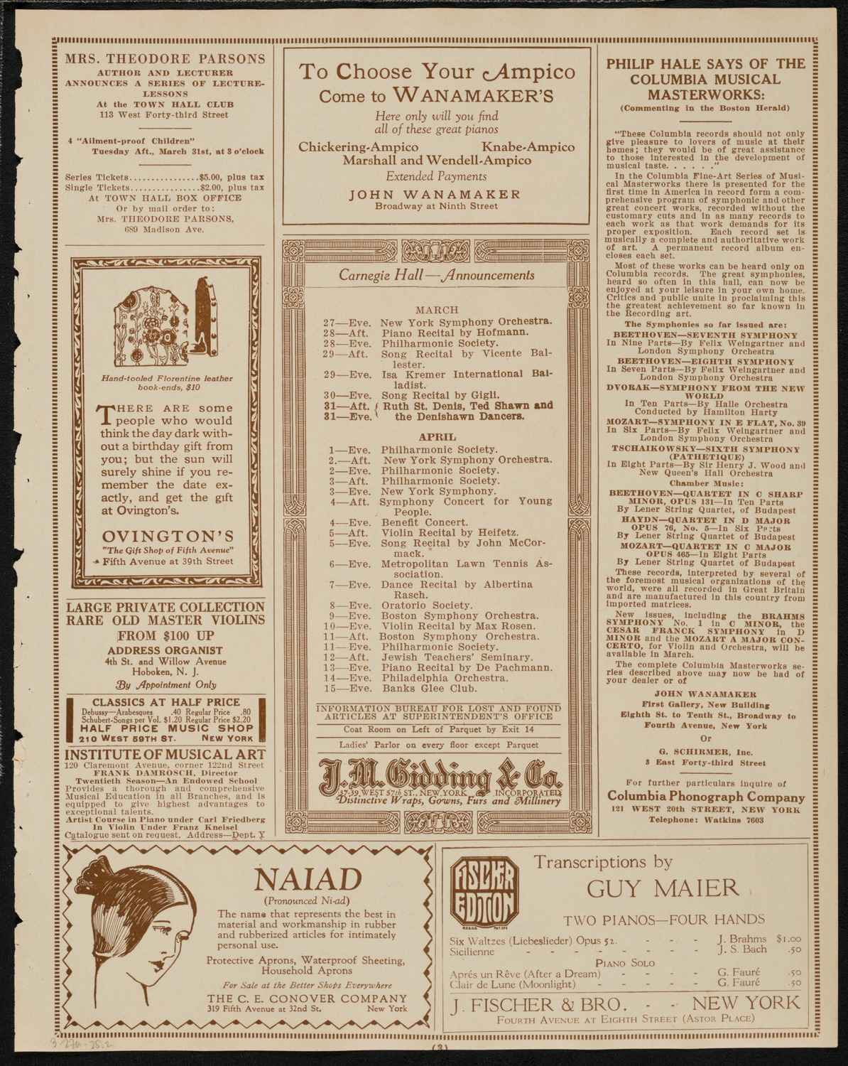 New York Philharmonic, March 27, 1925, program page 3