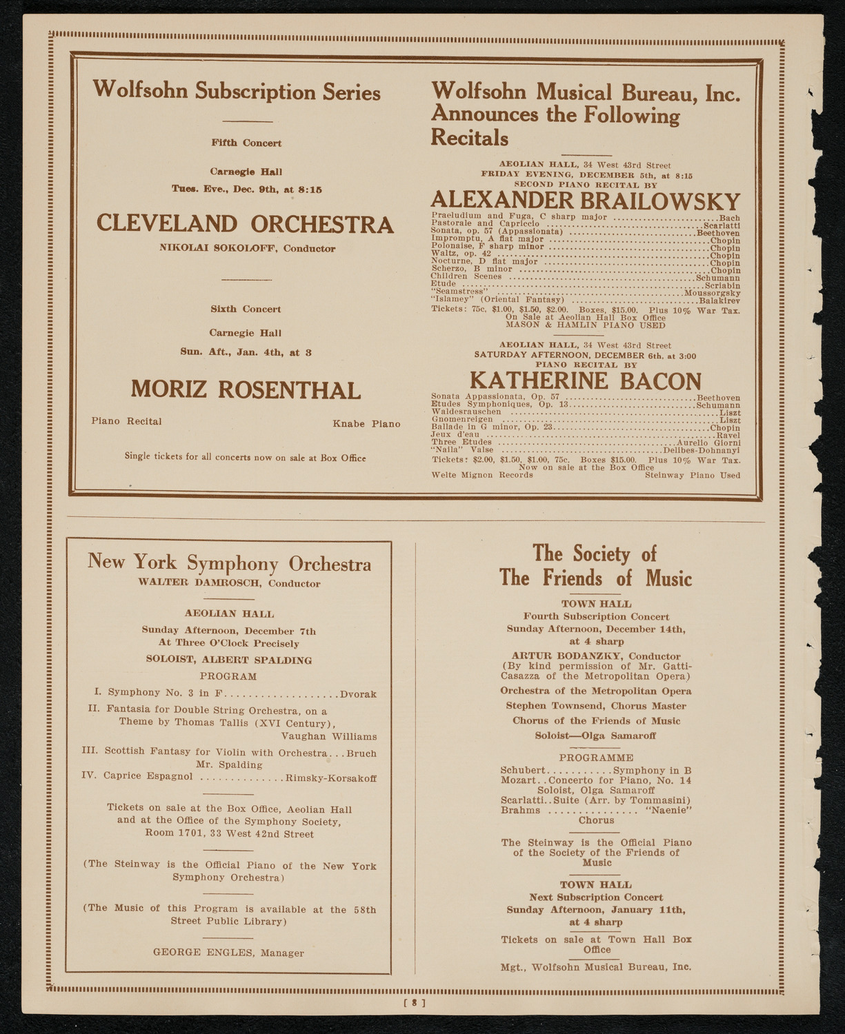 New York Philharmonic, December 4, 1924, program page 8