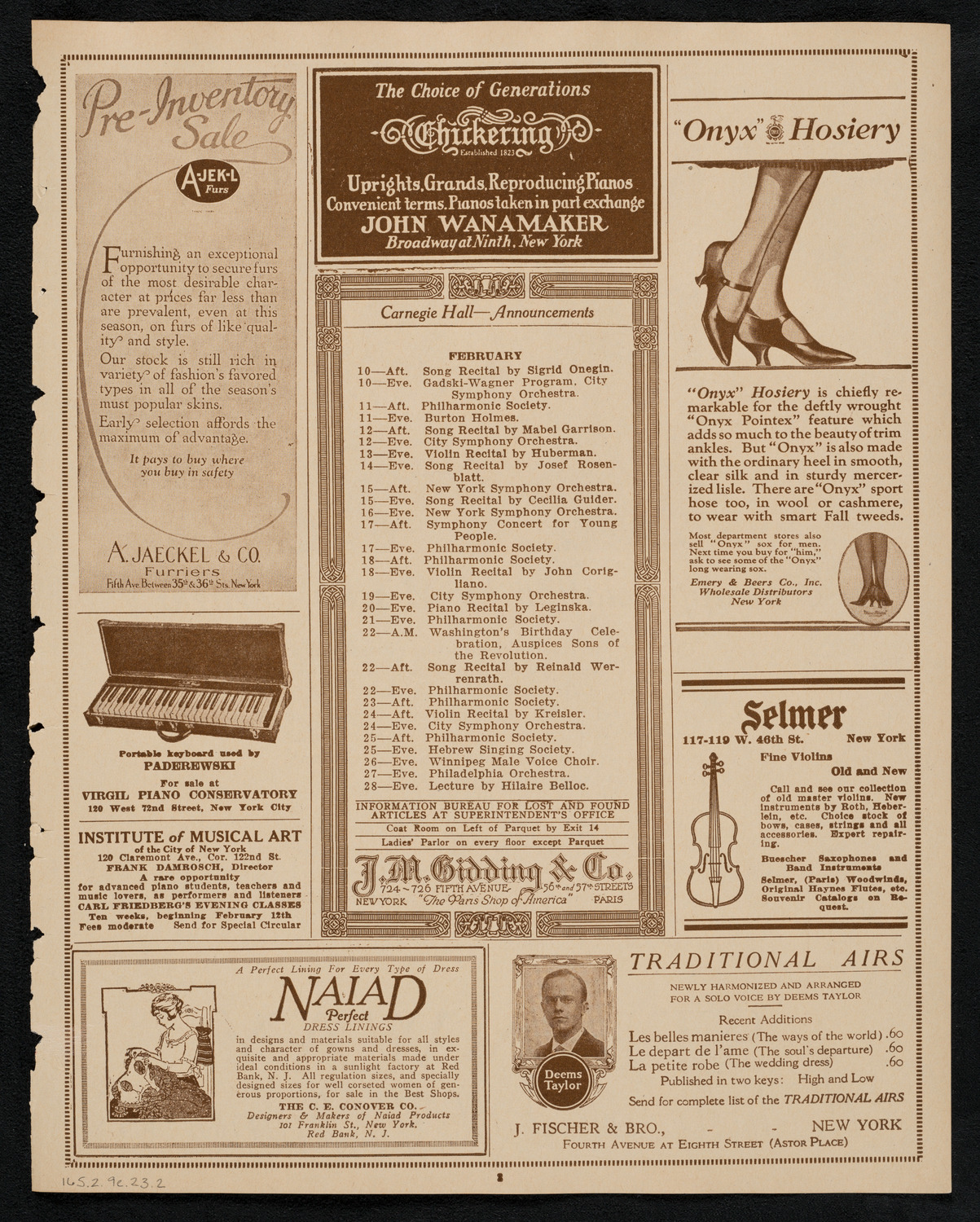 New York Symphony Orchestra, February 9, 1923, program page 3