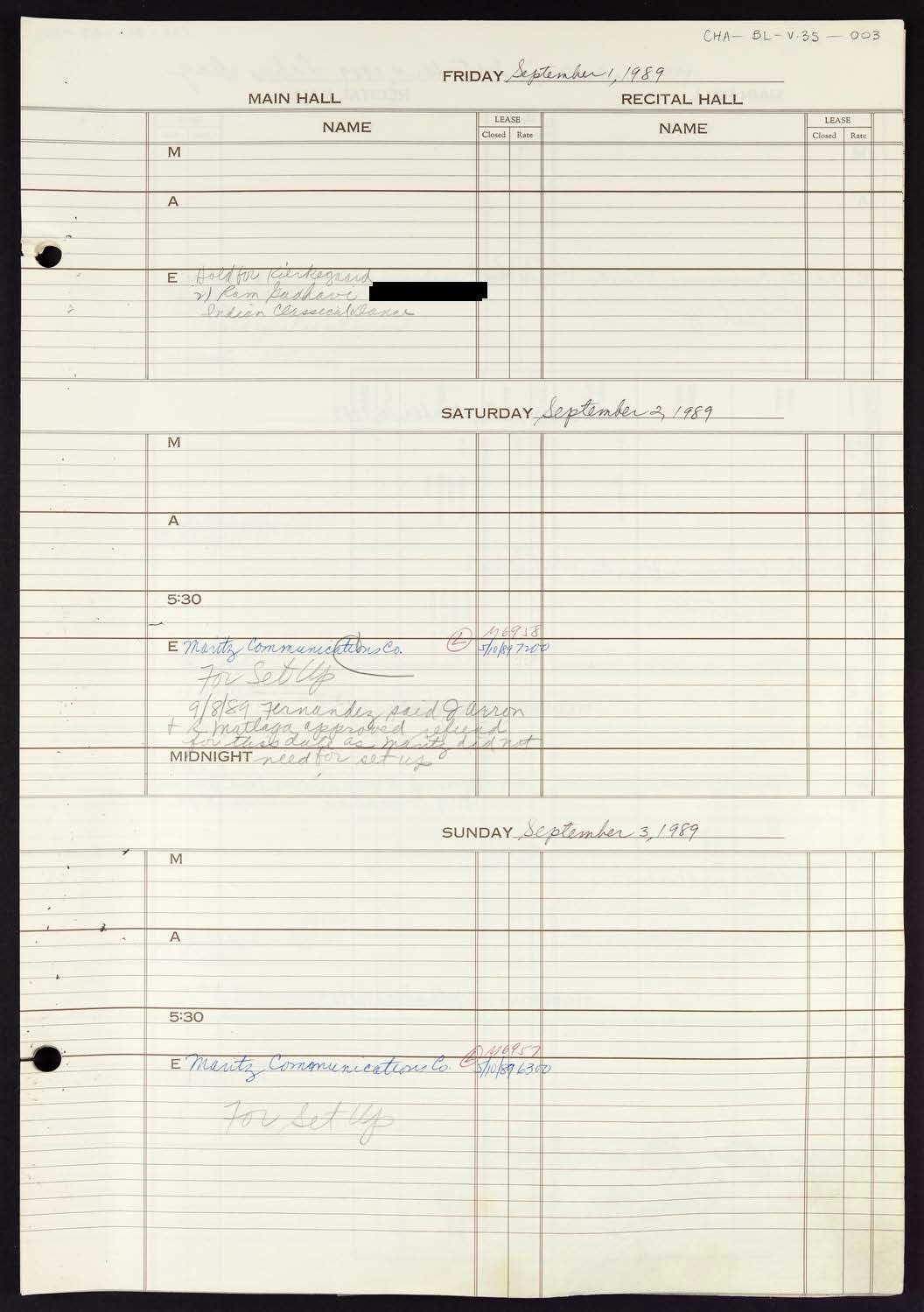 Carnegie Hall Booking Ledger, volume 35, page 3