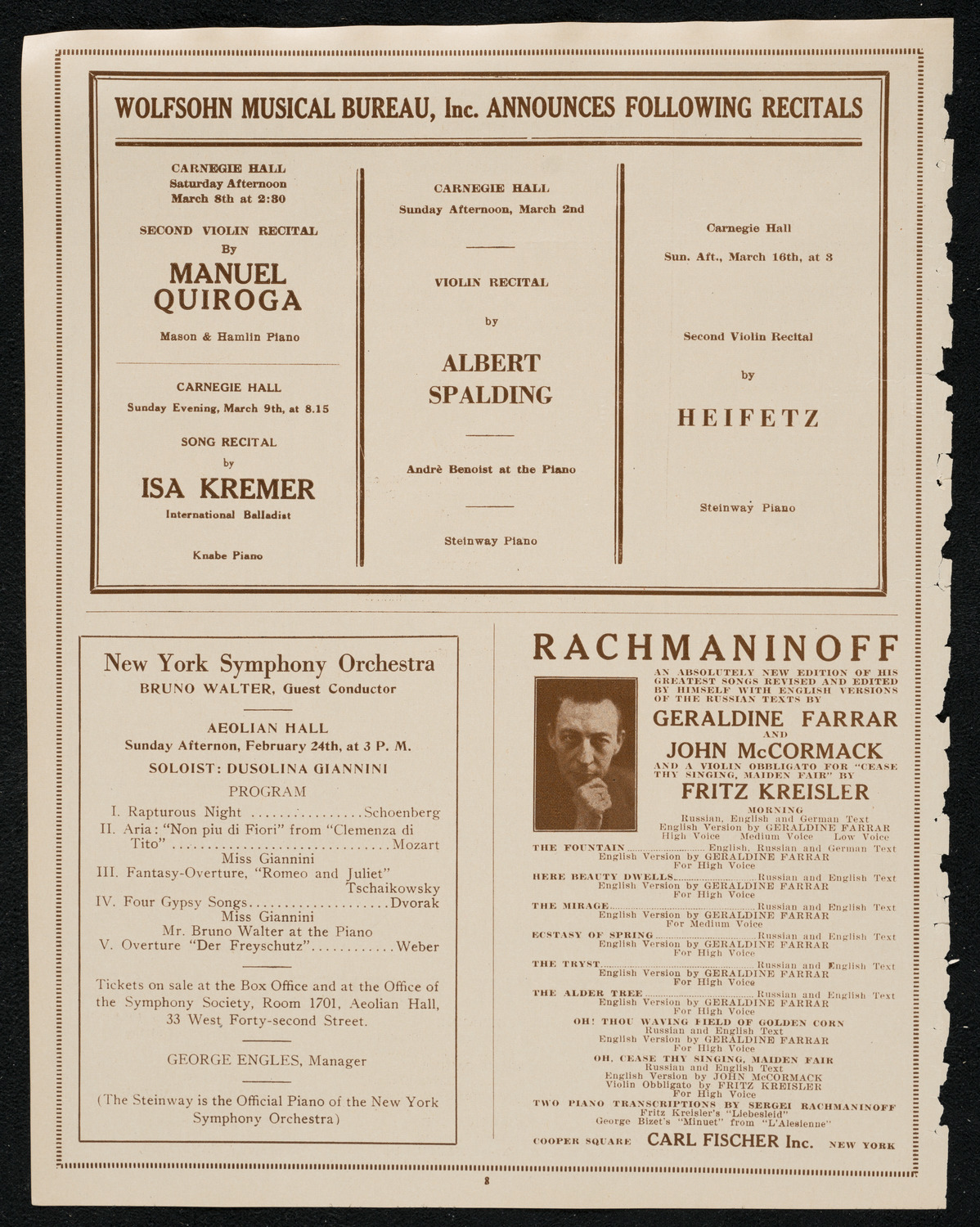 New York Philharmonic, February 21, 1924, program page 8