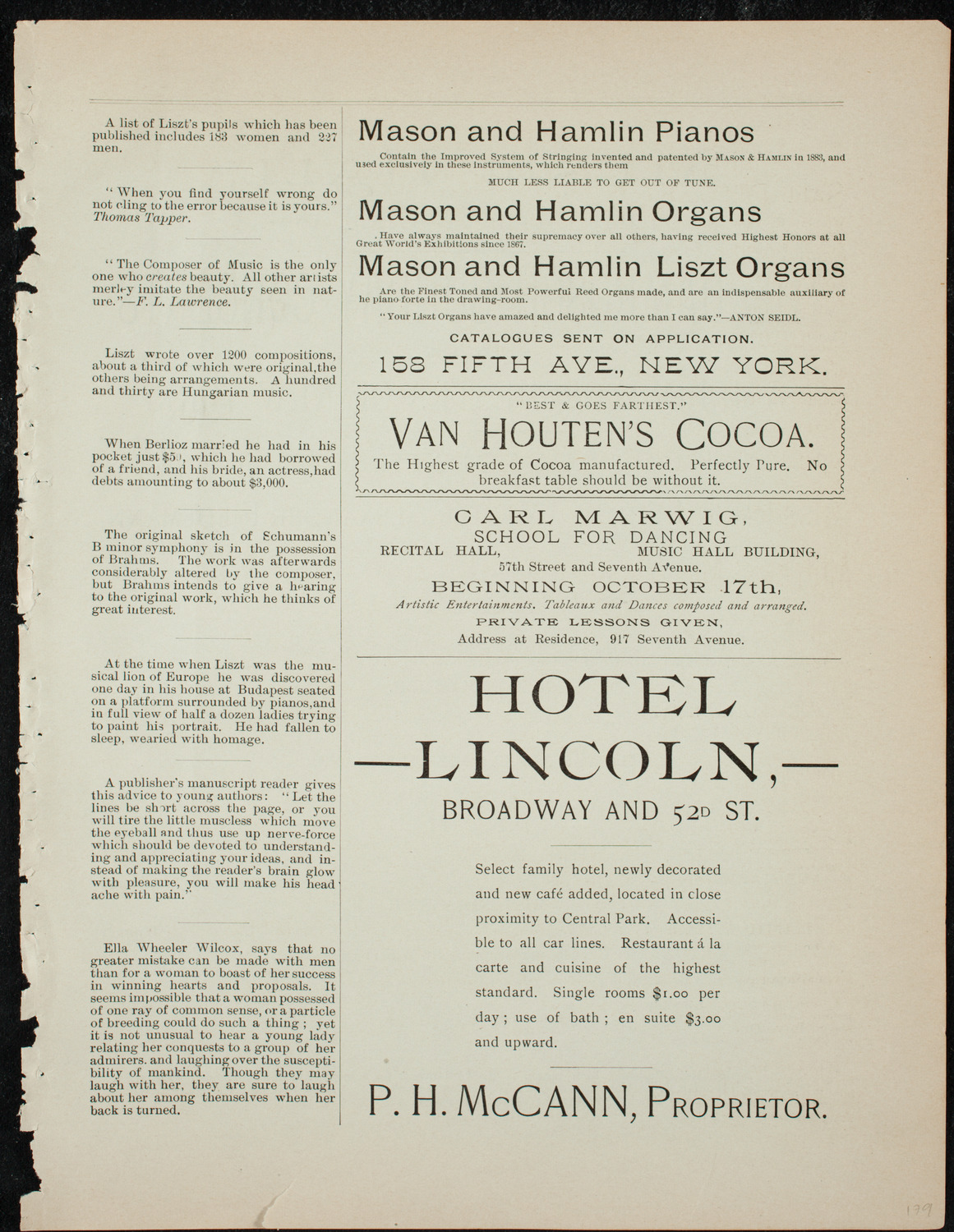 Damrosch Sunday Concert, November 22, 1891, program page 5