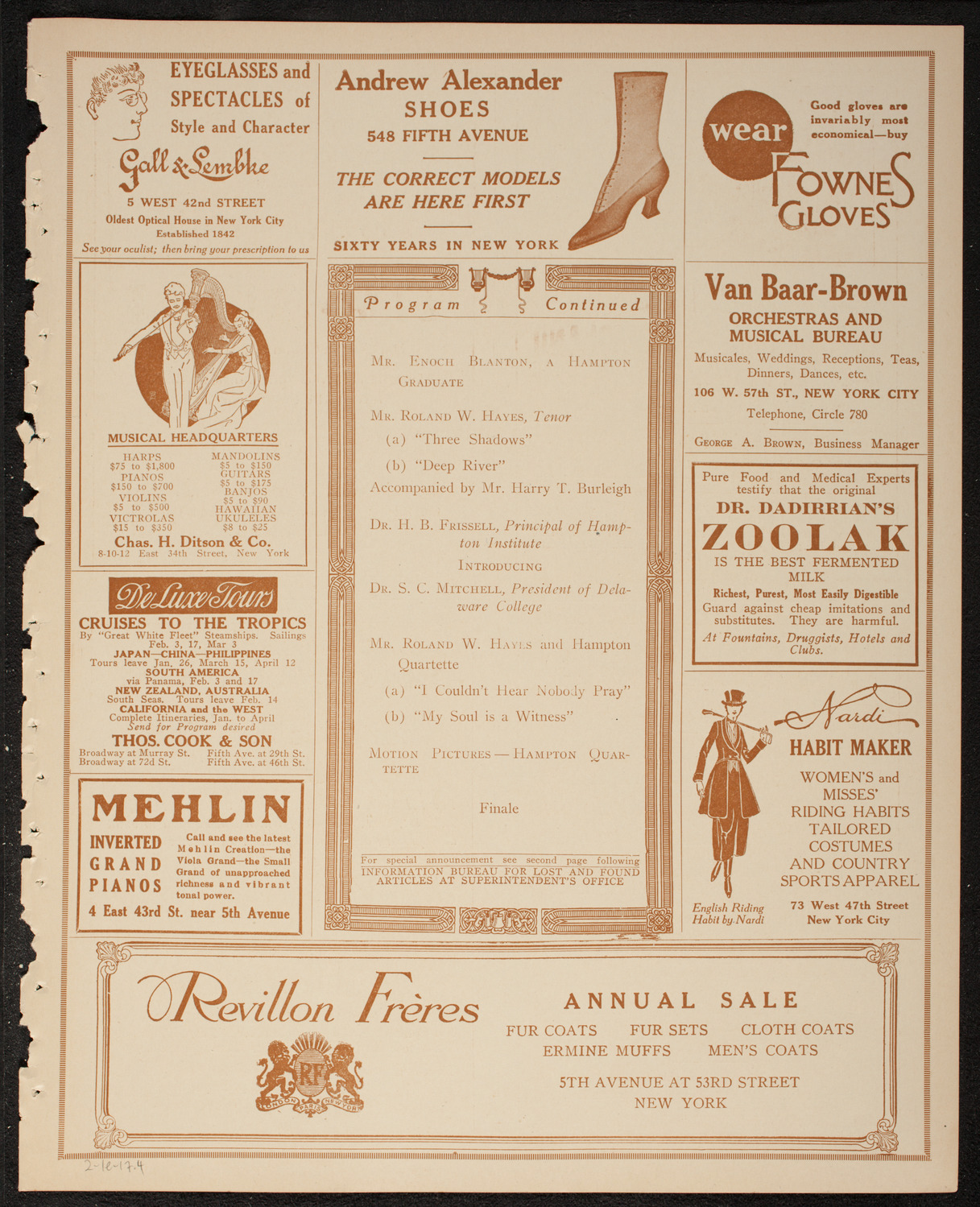 Hampton Concert, February 1, 1917, program page 7