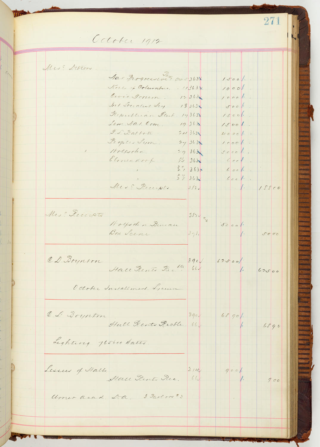 Music Hall Accounting Ledger Journal, volume 7, page 271