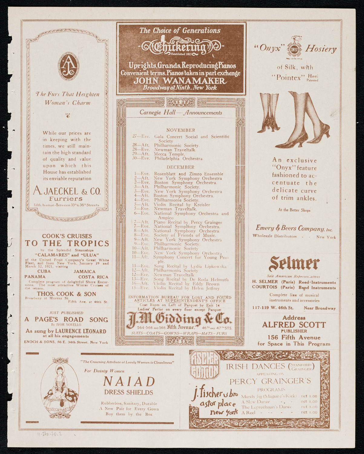 Benno Moiseiwitsch, Piano, November 27, 1920, program page 3