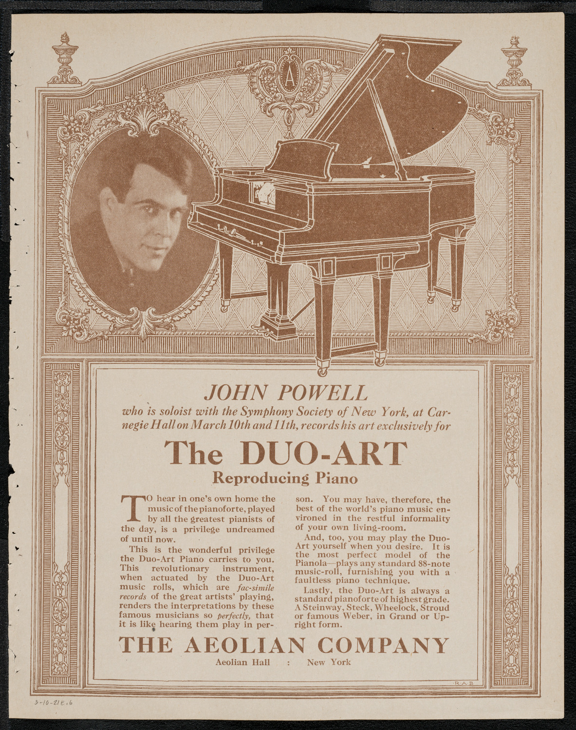 New York Philharmonic, March 10, 1921, program page 11