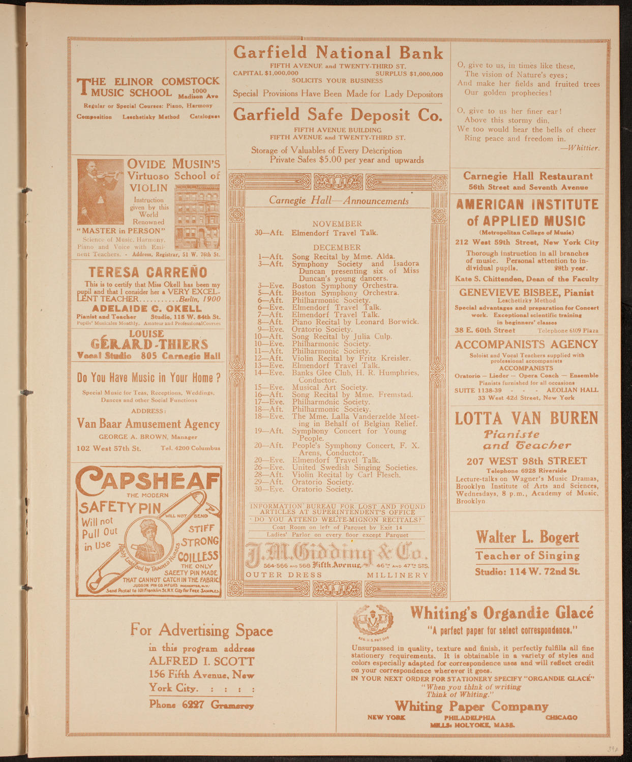 Elmendorf Lecture: Around Southern Europe, November 29, 1914, program page 3