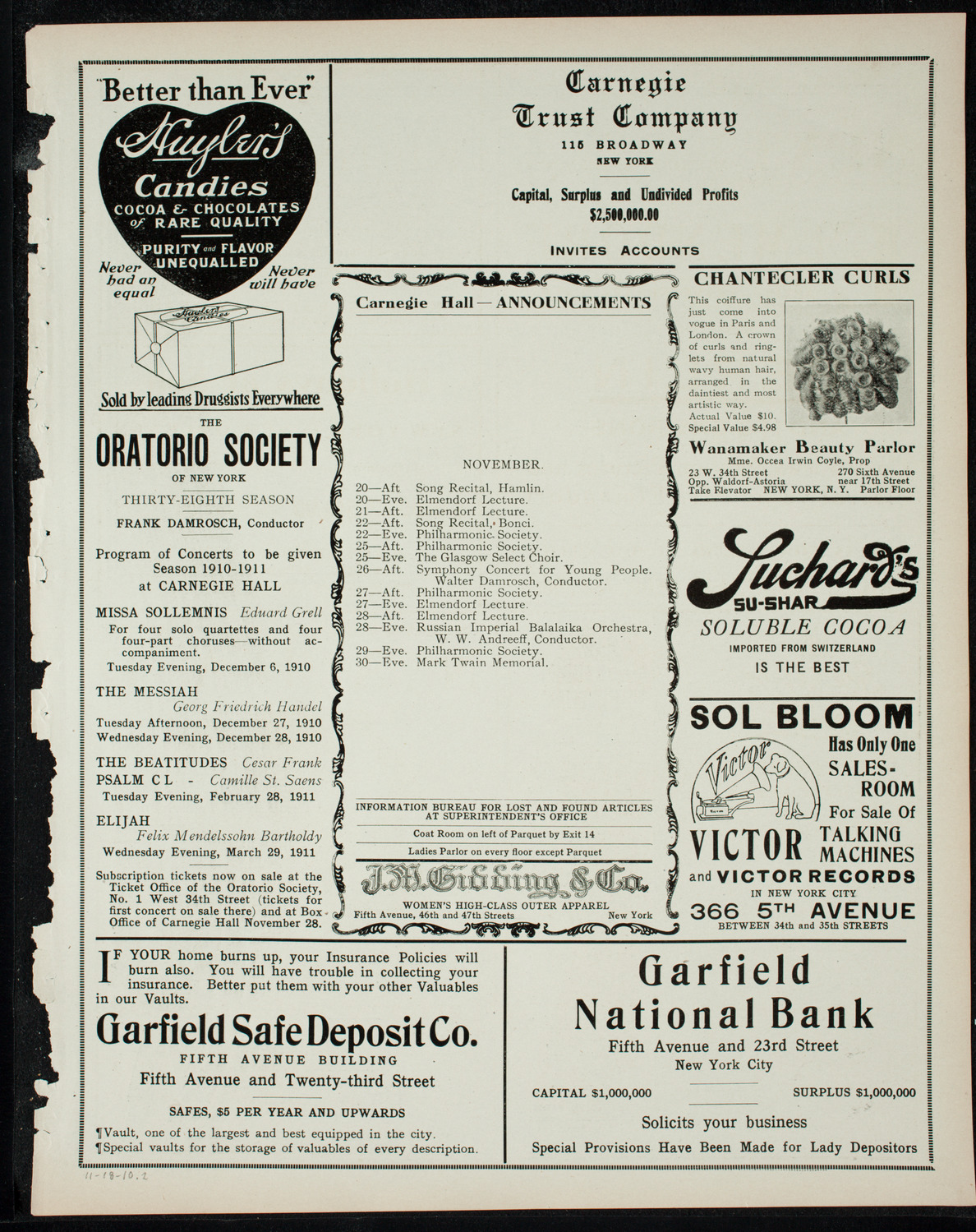 New York Philharmonic, November 18, 1910, program page 3