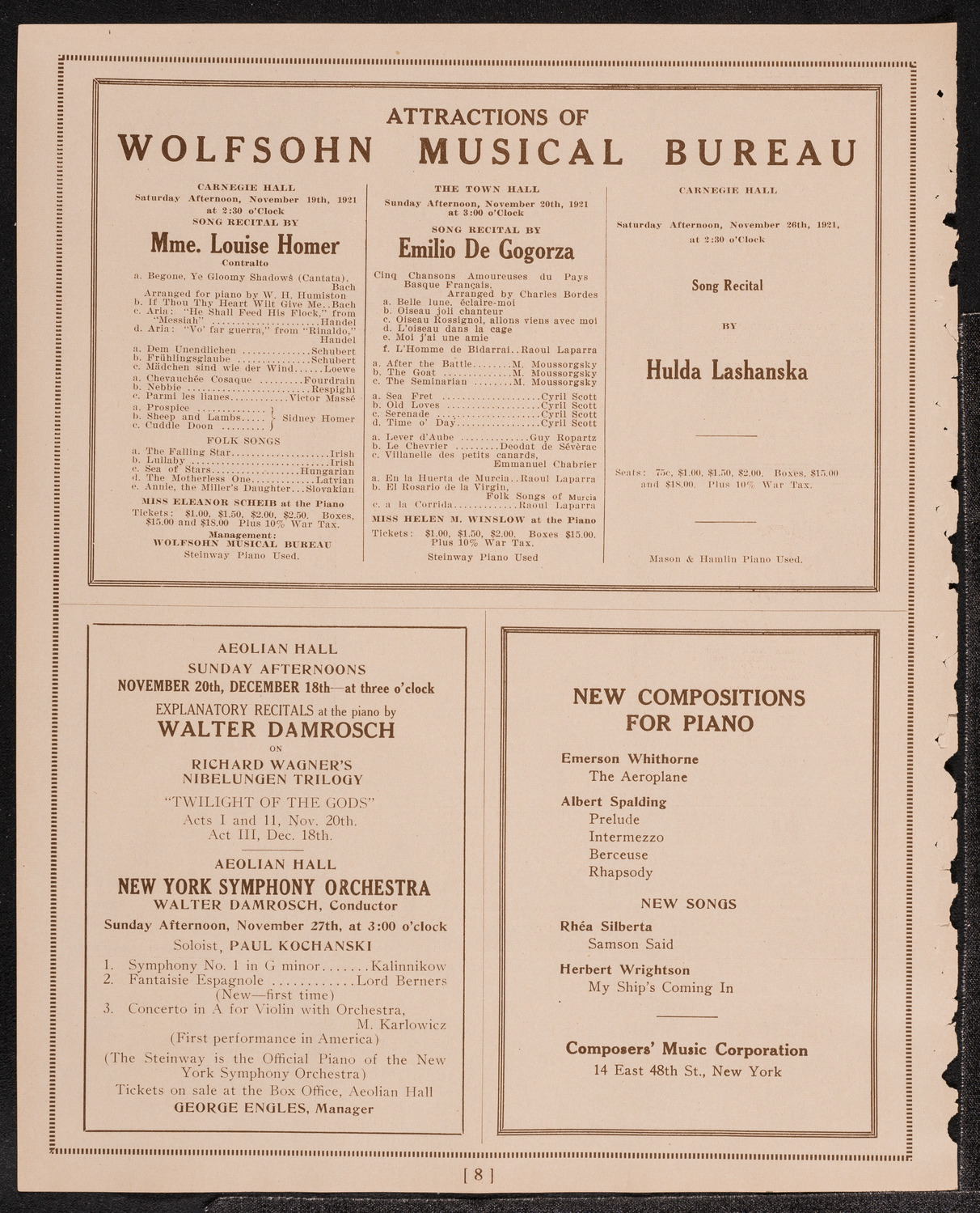 Reinald Werrenrath, Baritone, November 13, 1921, program page 8
