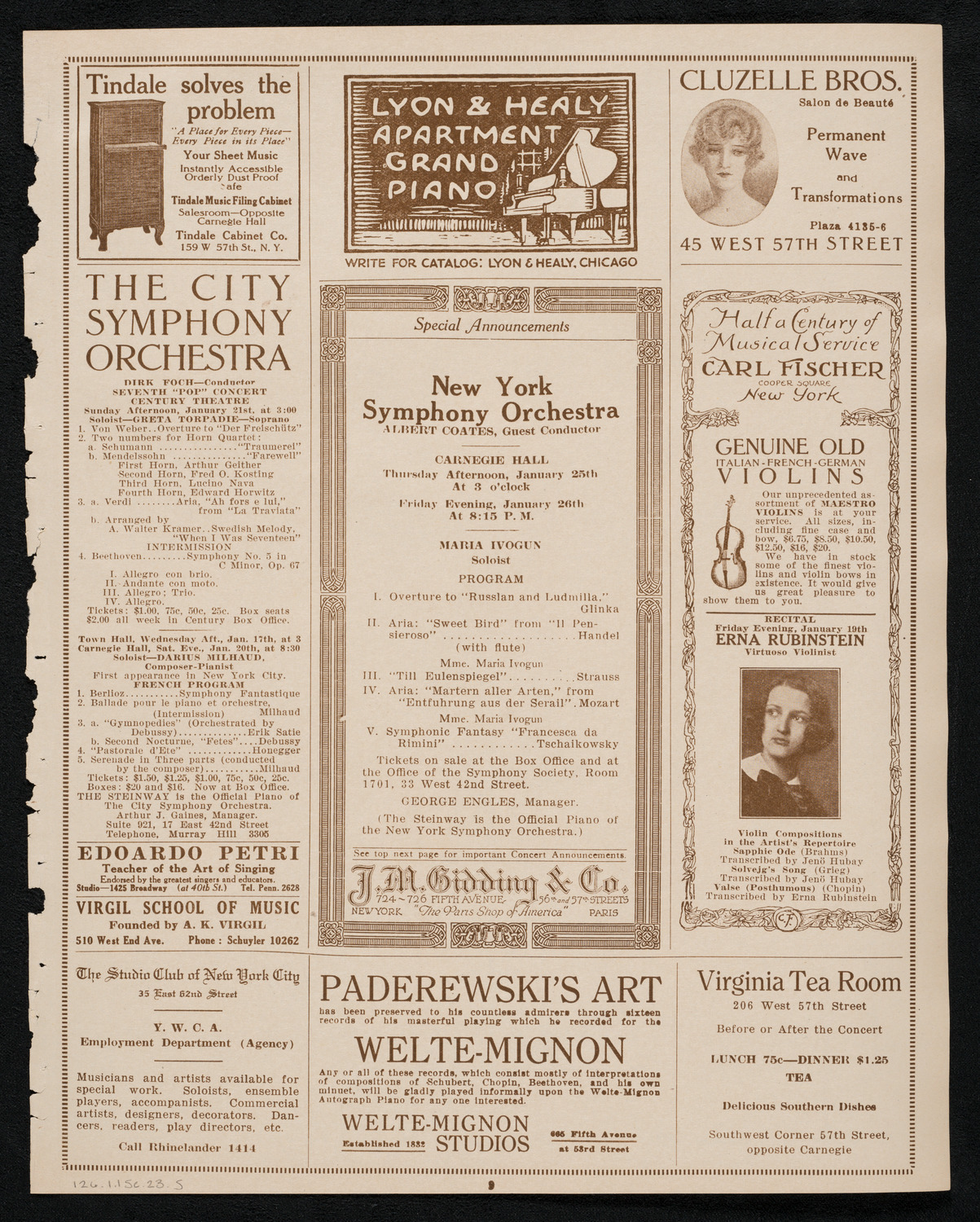 Isadora Duncan, Dancer, with the Russian Symphony Orchestra, January 15, 1923, program page 9