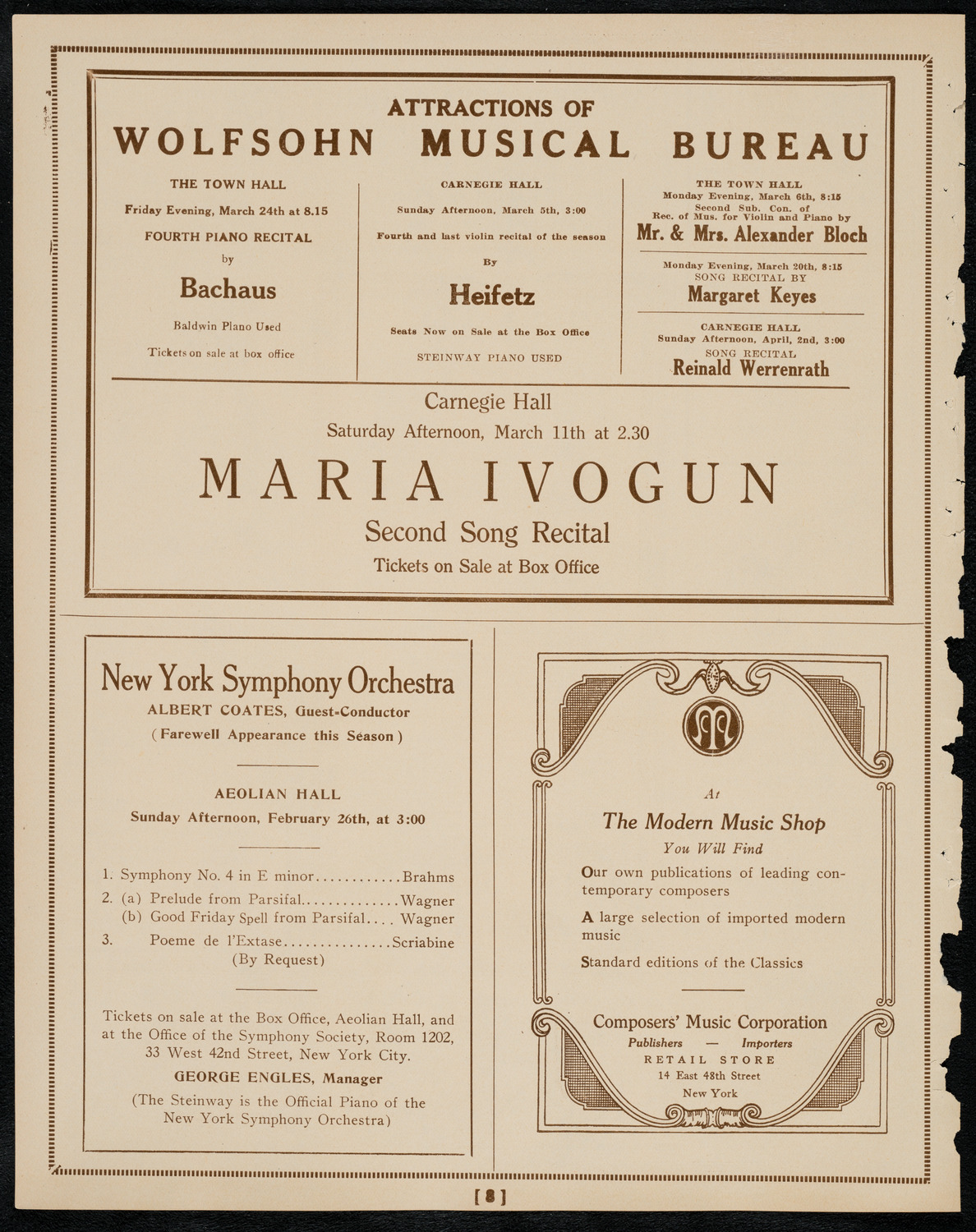 Jewish Teachers' Seminary Concert, February 26, 1922, program page 8