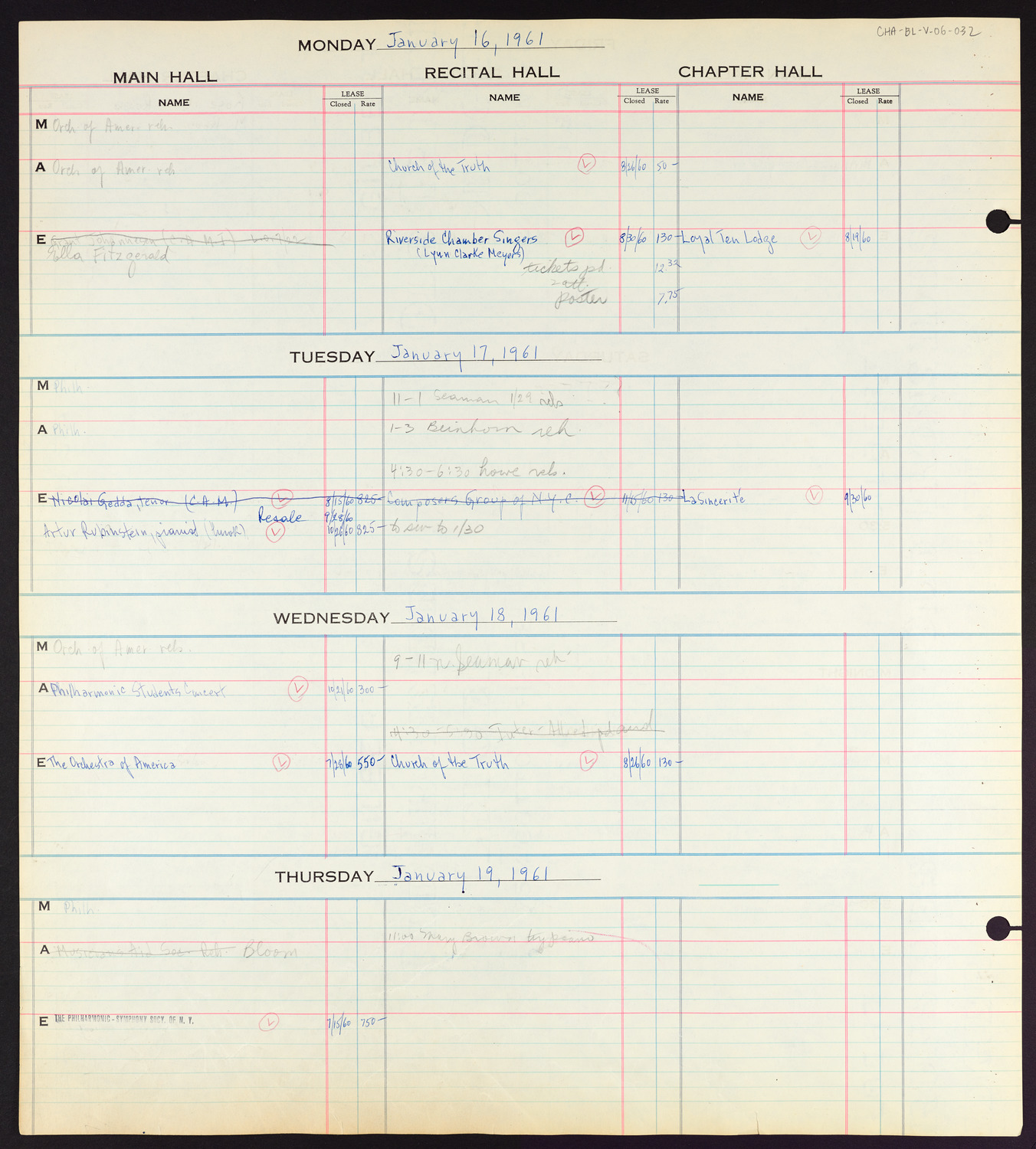 Carnegie Hall Booking Ledger, volume 6, page 32