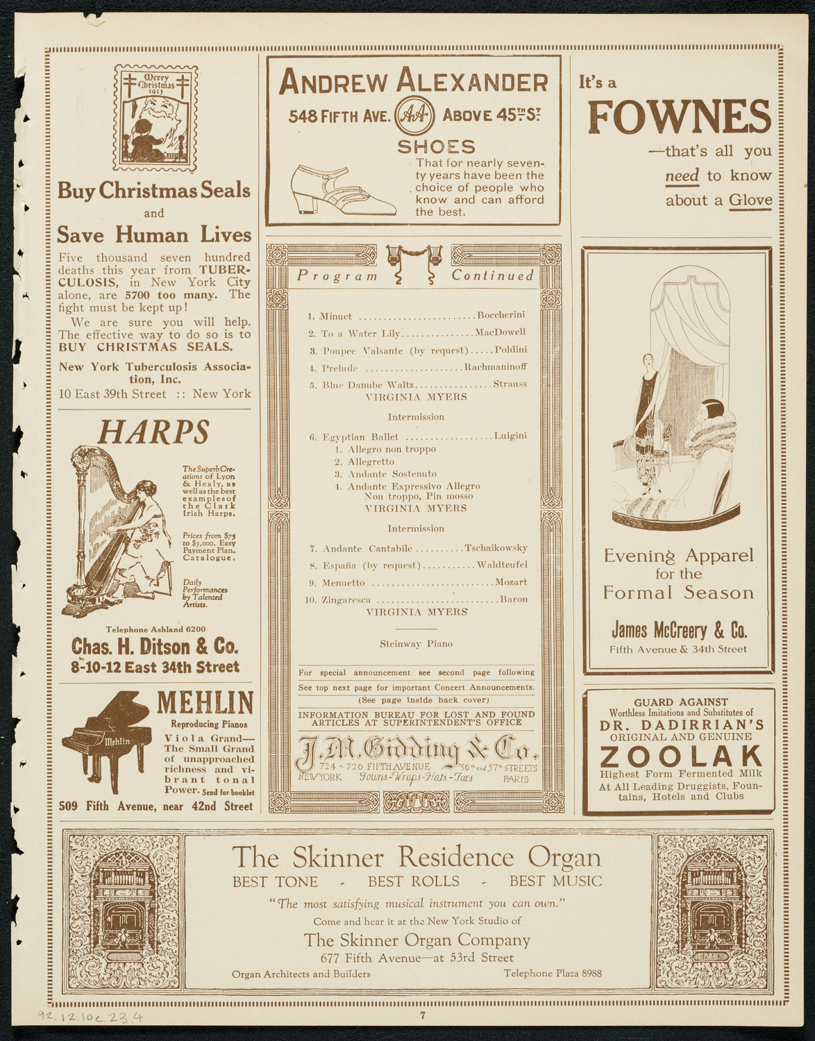 Virginia Myers, assisted by Orchestra, December 10, 1923, program page 7