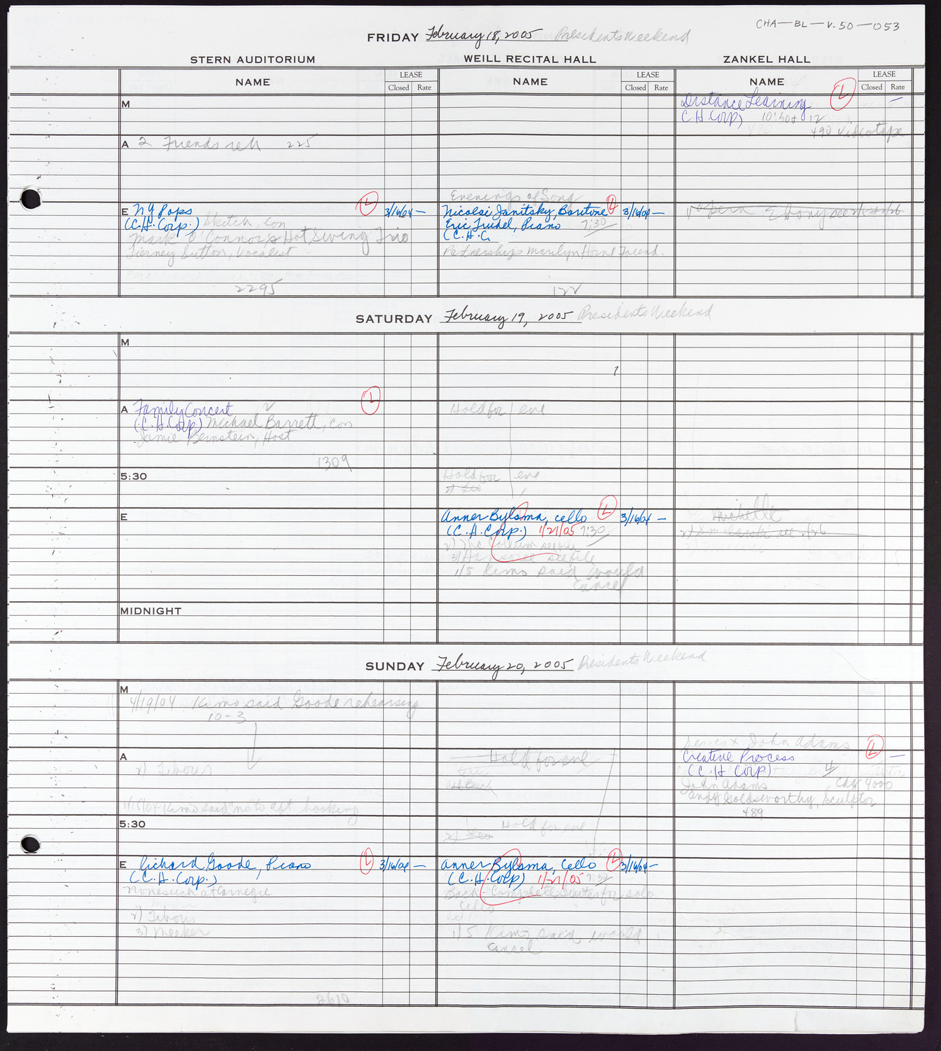 Carnegie Hall Booking Ledger, volume 50, page 53