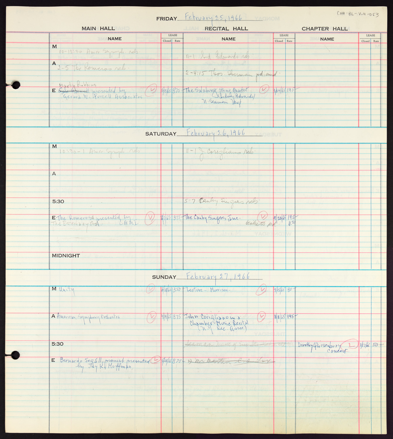 Carnegie Hall Booking Ledger, volume 11, page 53