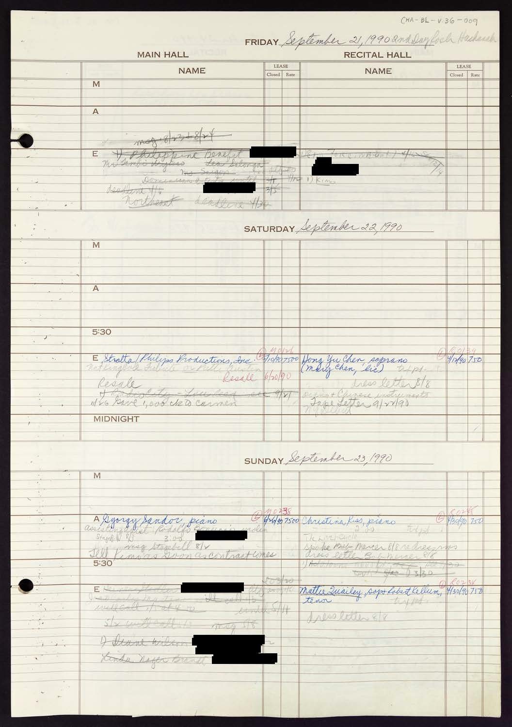 Carnegie Hall Booking Ledger, volume 36, page 9