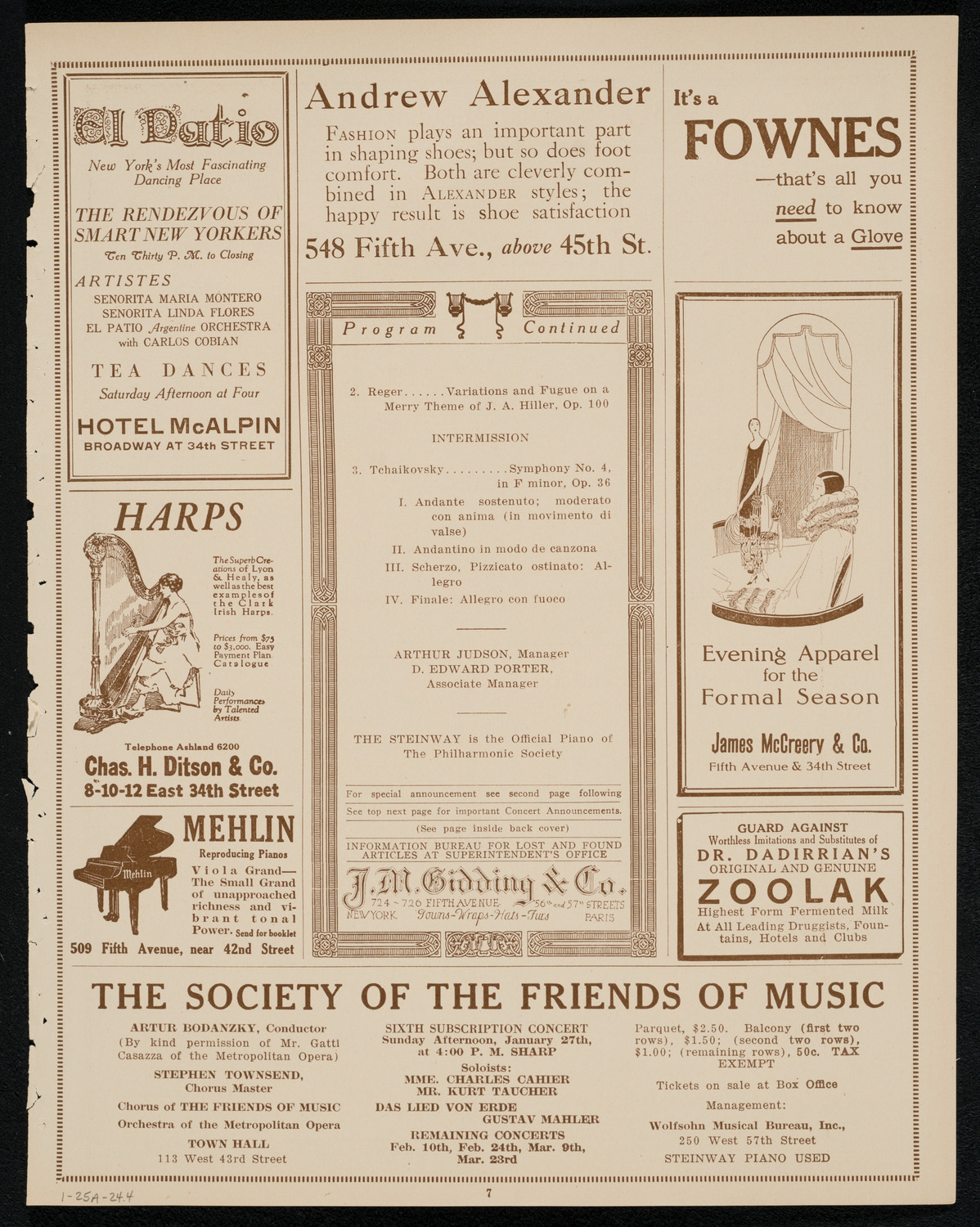 New York Philharmonic, January 25, 1924, program page 7