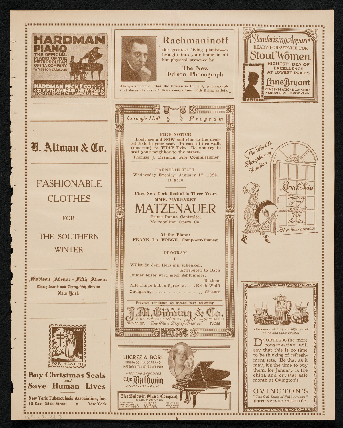 Margaret Matzenauer, Mezzo-Soprano, January 17, 1923, program page 5