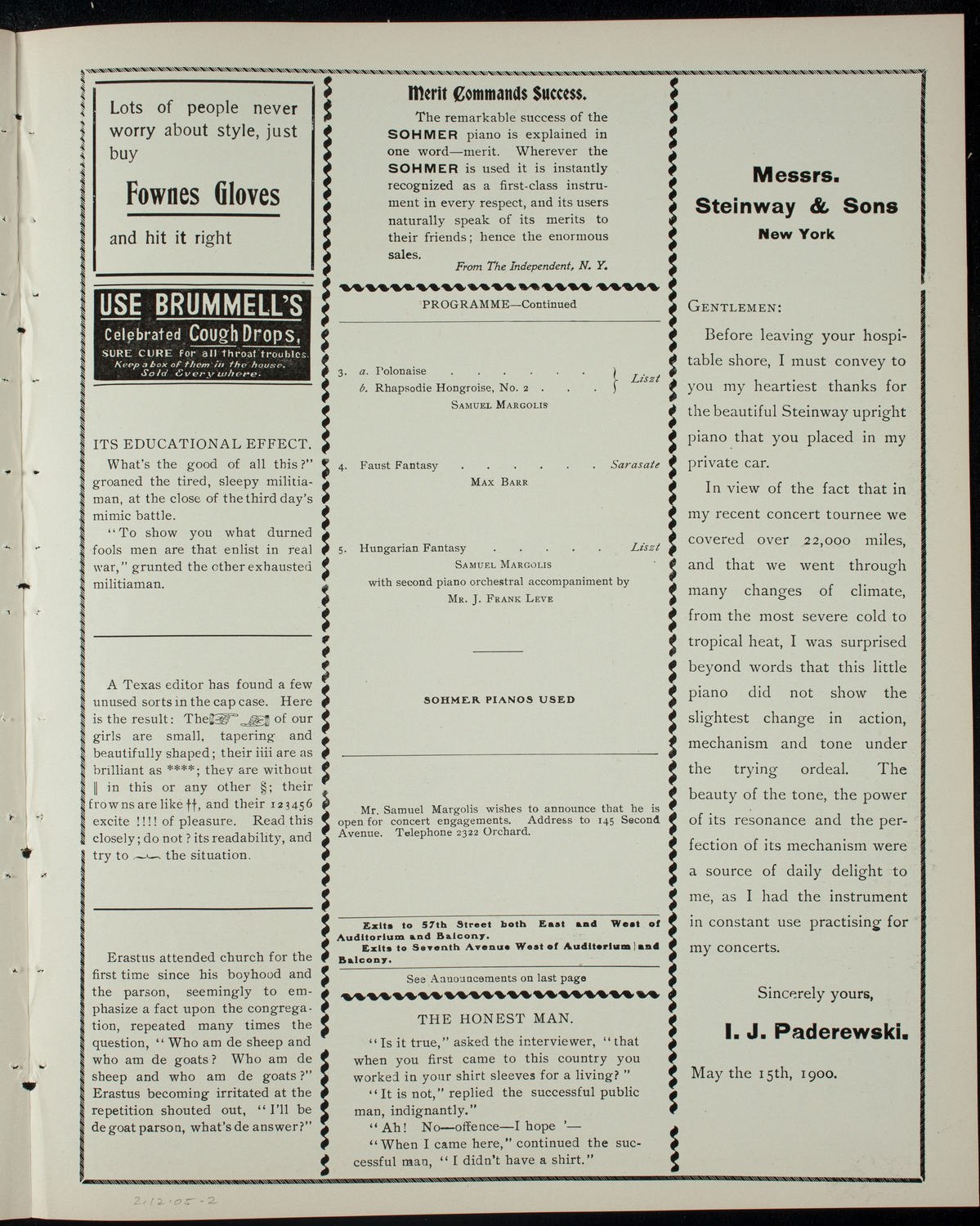 Samuel Margolis and Others, February 12, 1905, program page 3