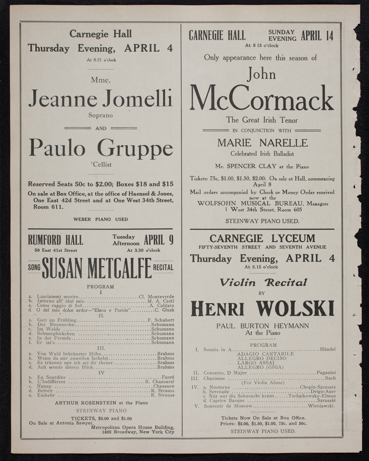 Arthur Friedheim, Piano, March 31, 1912, program page 10