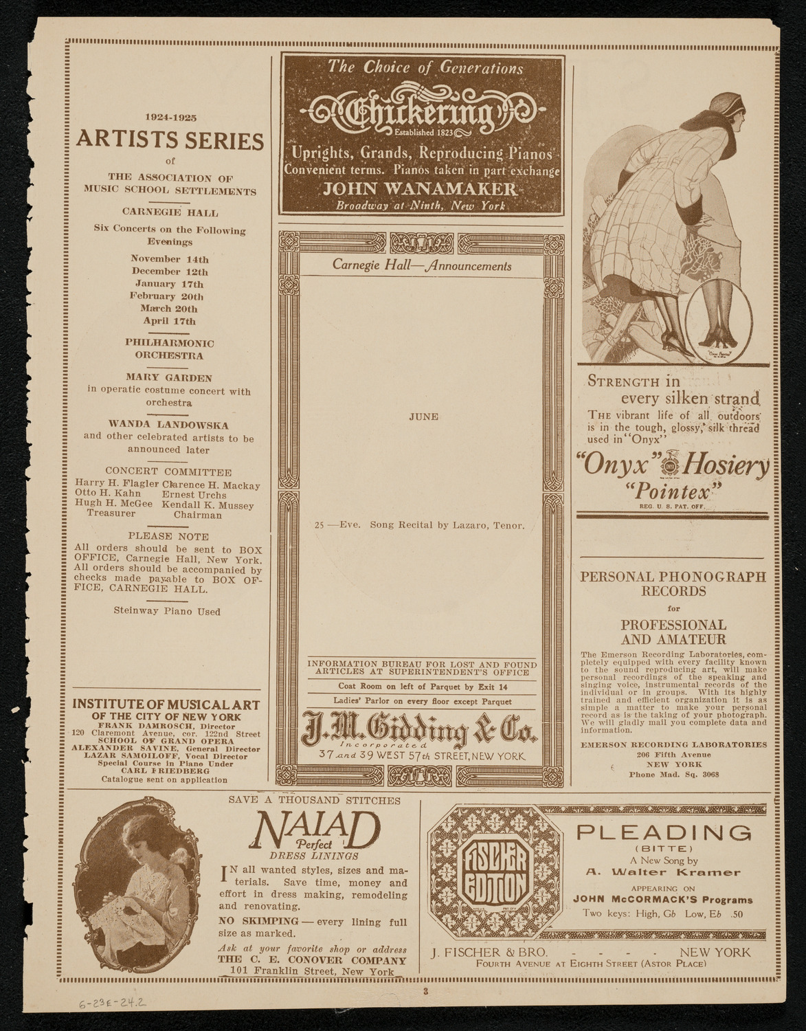 Grand Opera Evening in Honor of the Democratic Convention Women Guests, June 23, 1924, program page 3