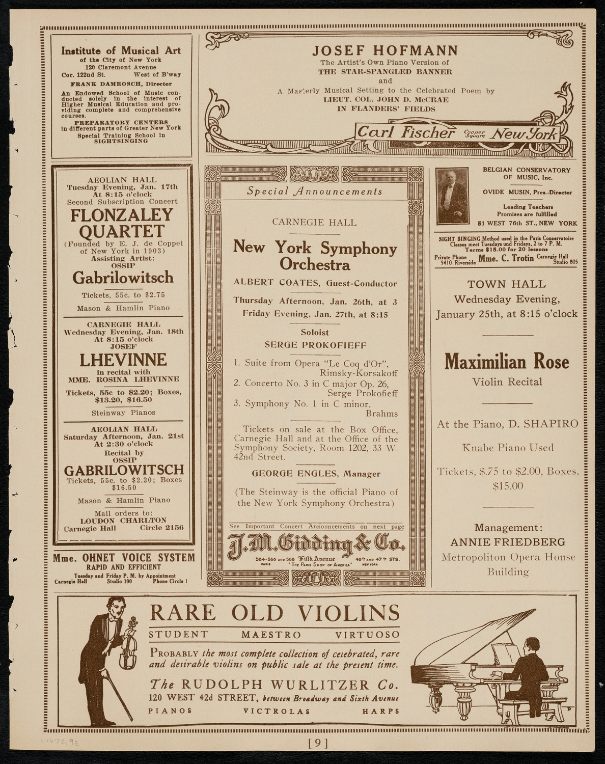 Elly Ney, Piano, and the New York Philharmonic, January 16, 1922, program page 9