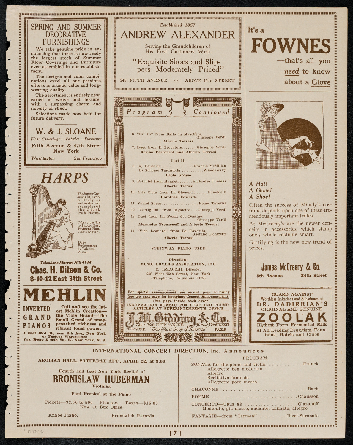 Alberto Terrasi, Baritone, April 15, 1922, program page 7