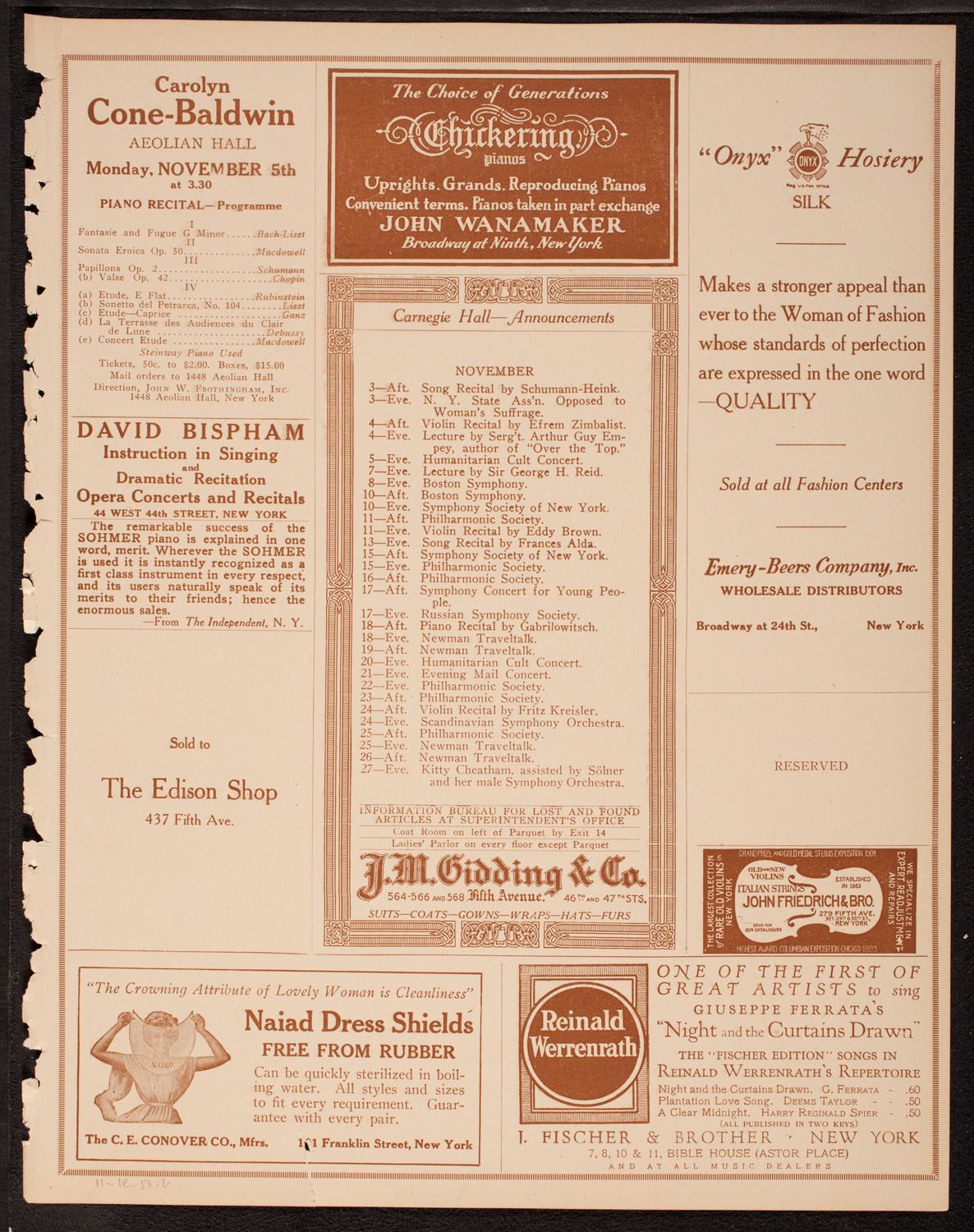 Alice Gentle, Mezzo-Soprano, November 1, 1917, program page 3
