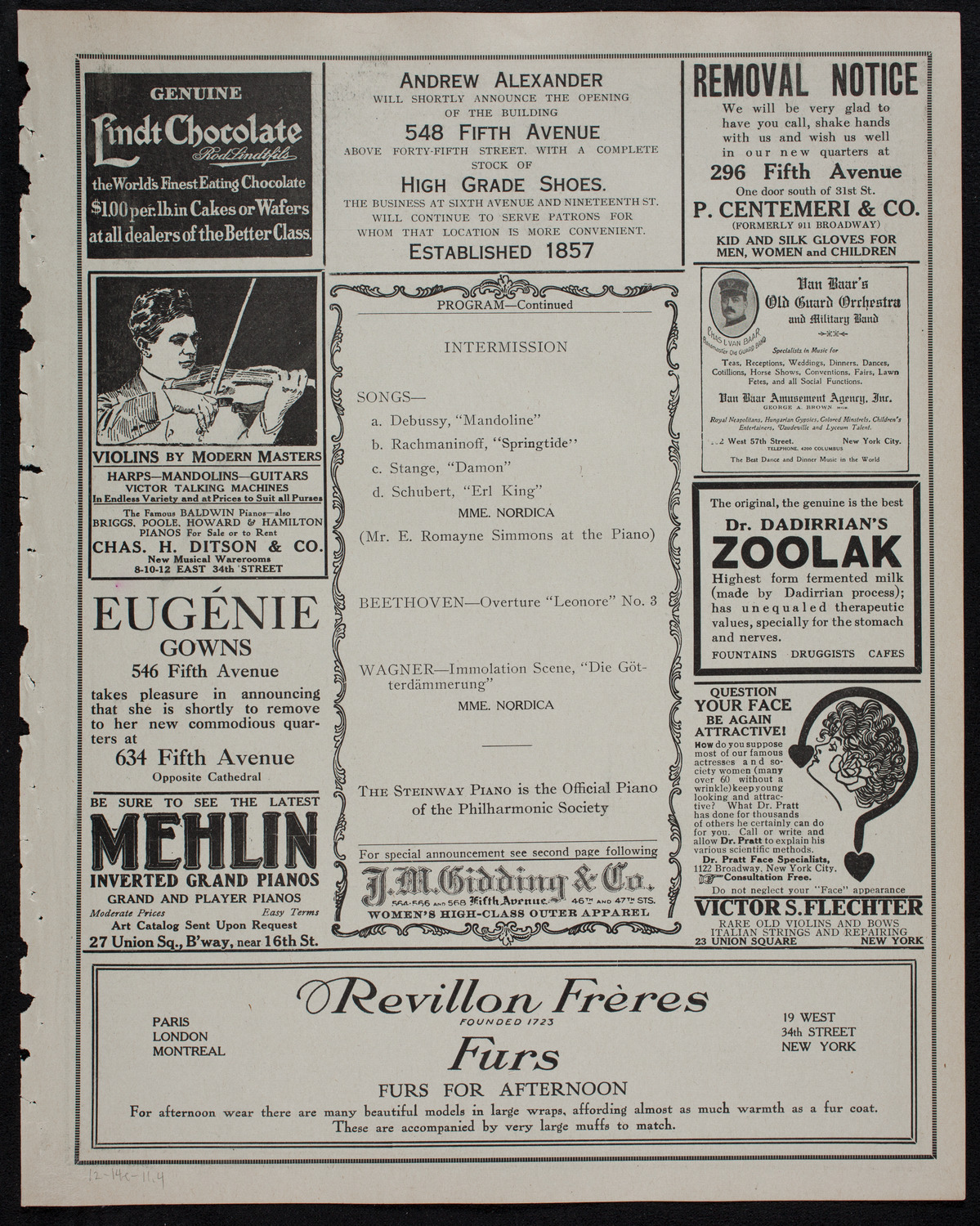 New York Philharmonic, December 14, 1911, program page 7