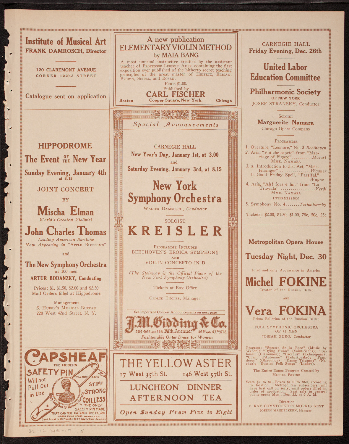 Josef Rosenblatt, Tenor, December 21, 1919, program page 9