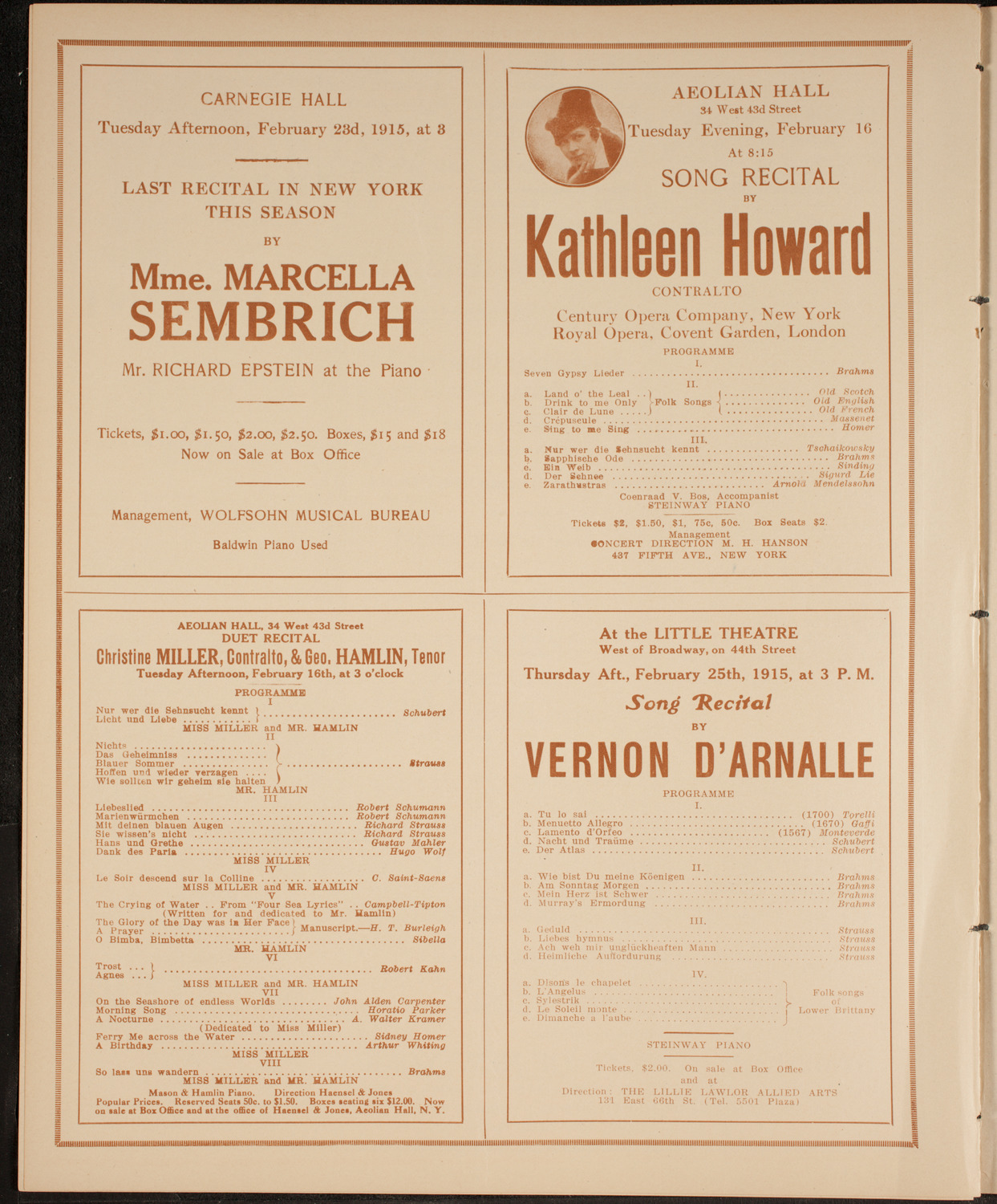 Elena Gerhardt, Soprano, February 13, 1915, program page 10