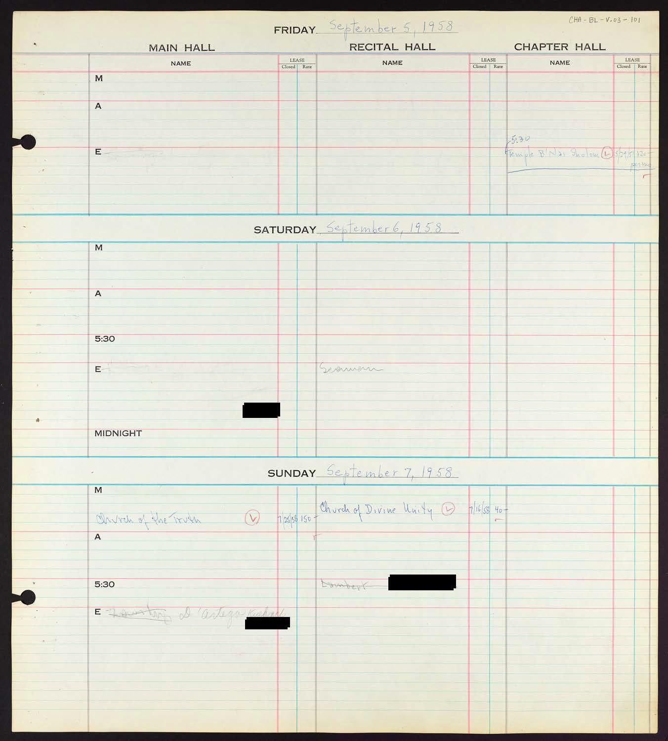 Carnegie Hall Booking Ledger, volume 3, page 101