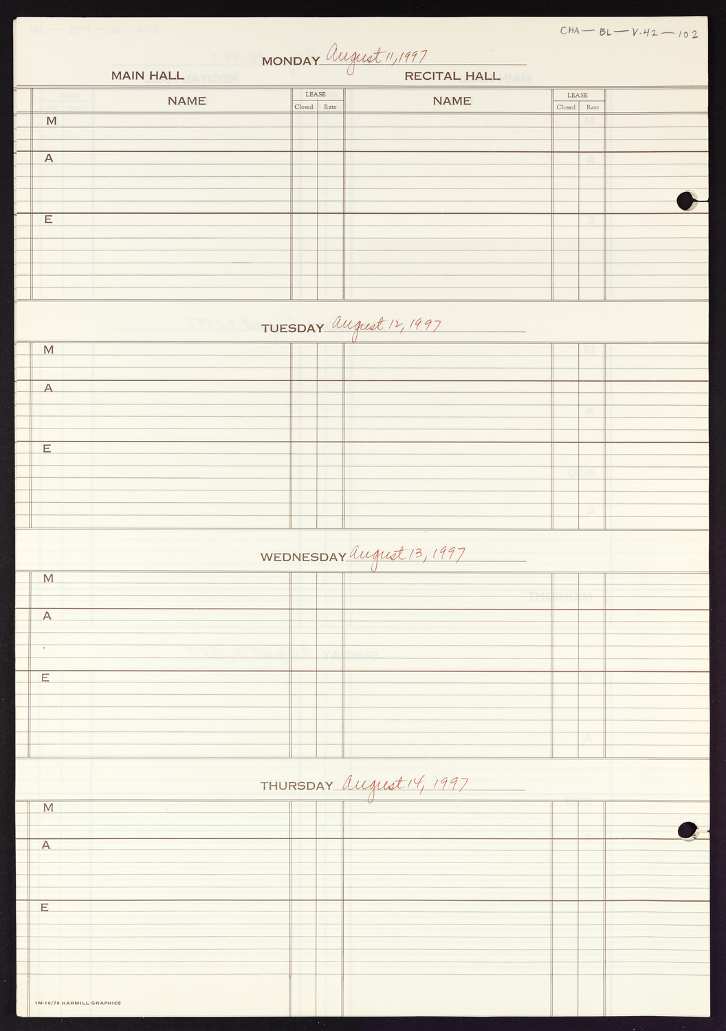 Carnegie Hall Booking Ledger, volume 42, page 102