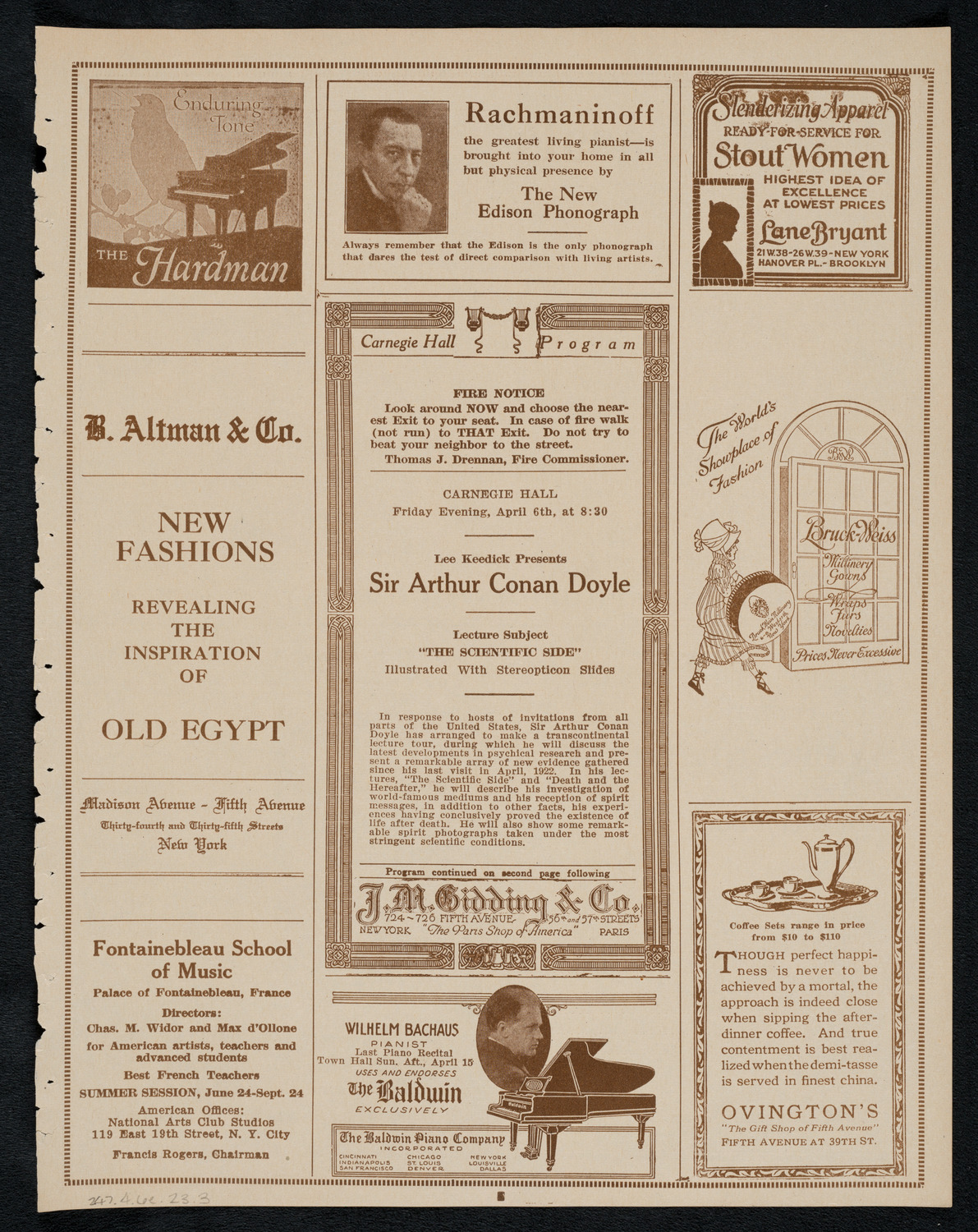 Sir Arthur Conan Doyle, April 6, 1923, program page 5