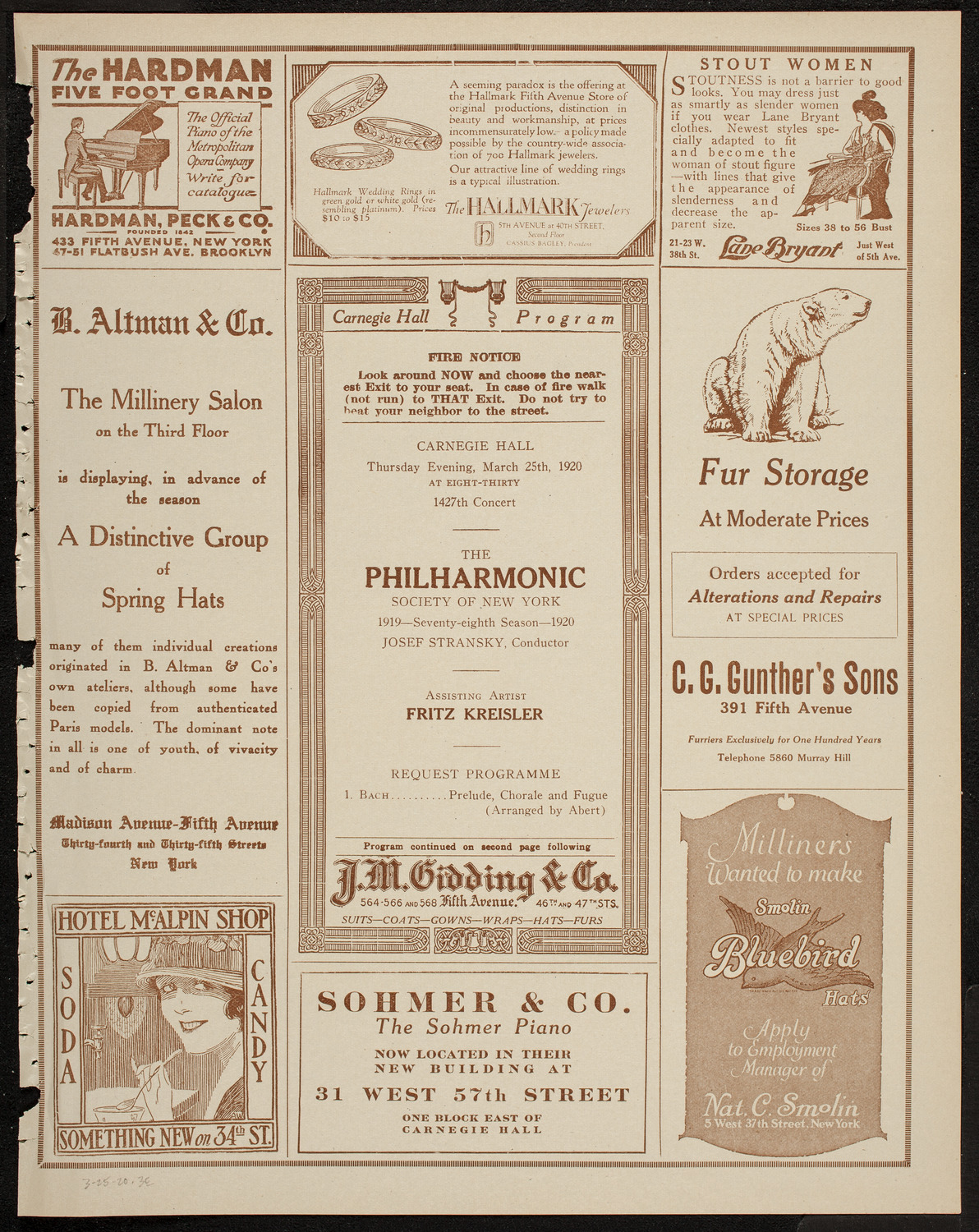 New York Philharmonic, March 25, 1920, program page 5