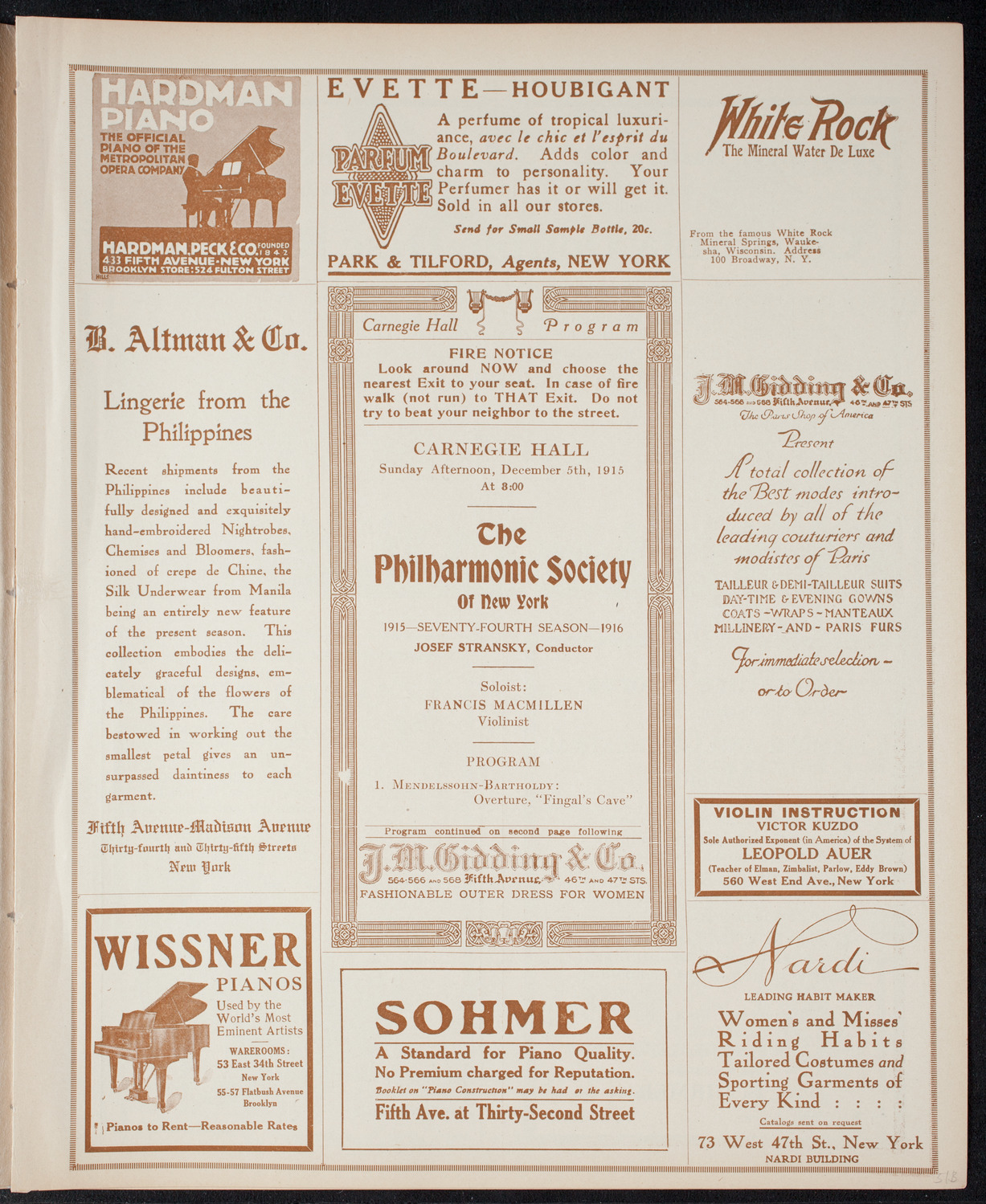 New York Philharmonic, December 5, 1915, program page 5