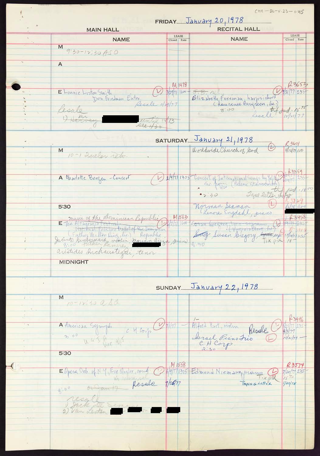 Carnegie Hall Booking Ledger, volume 23, page 45