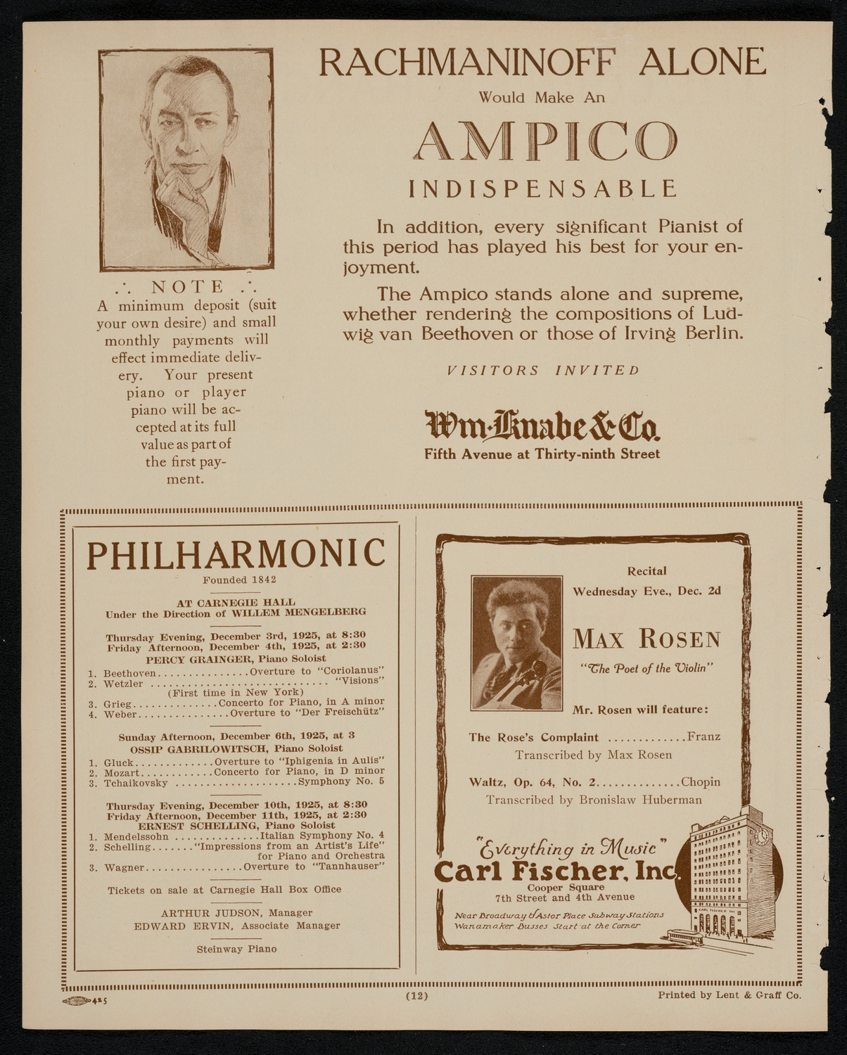 New York Symphony Orchestra, December 3, 1925, program page 12