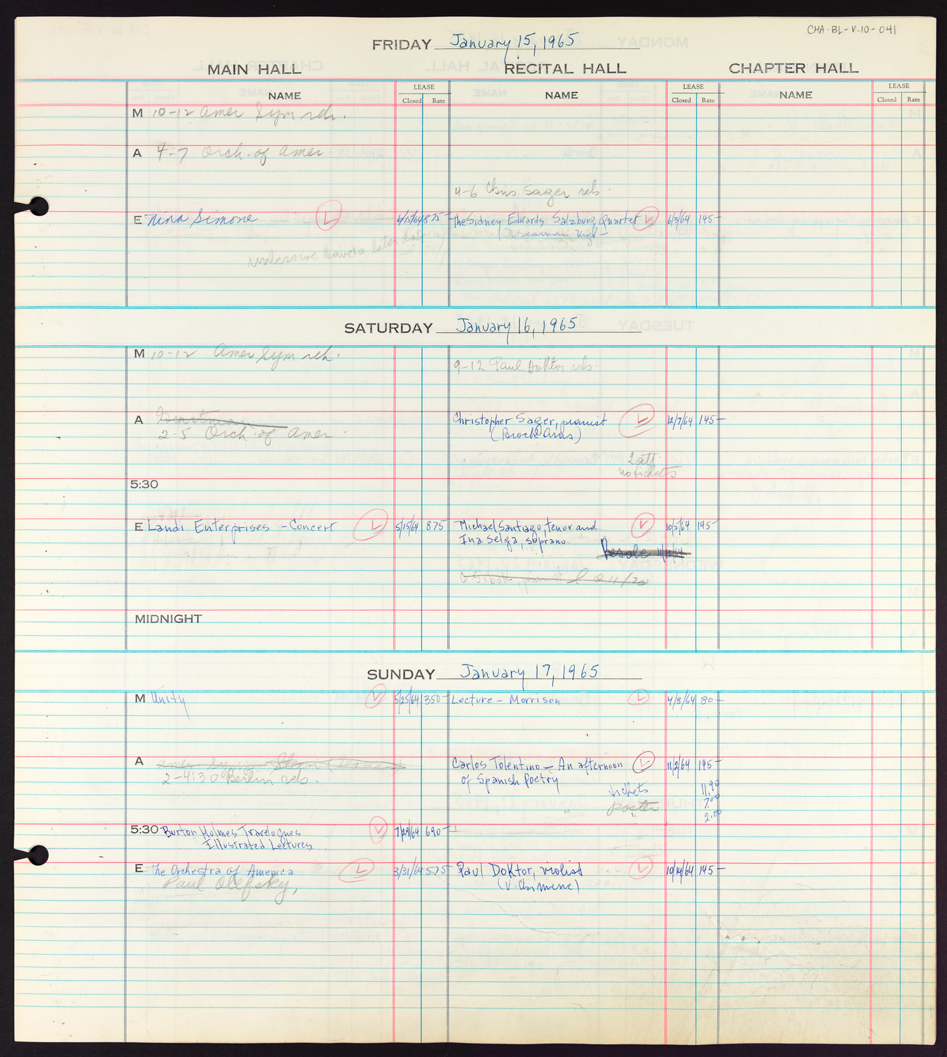 Carnegie Hall Booking Ledger, volume 10, page 41