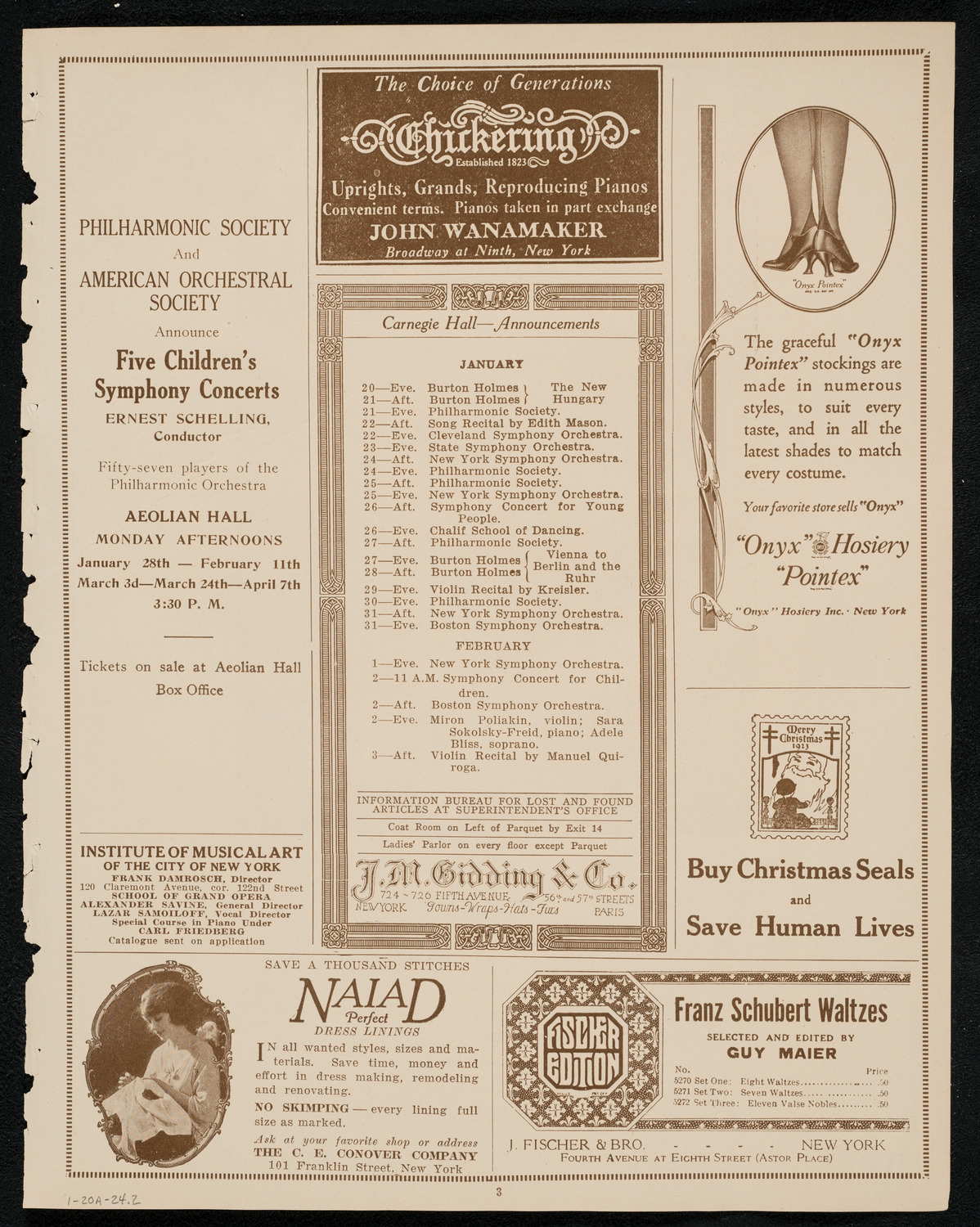 New York Philharmonic, January 20, 1924, program page 3
