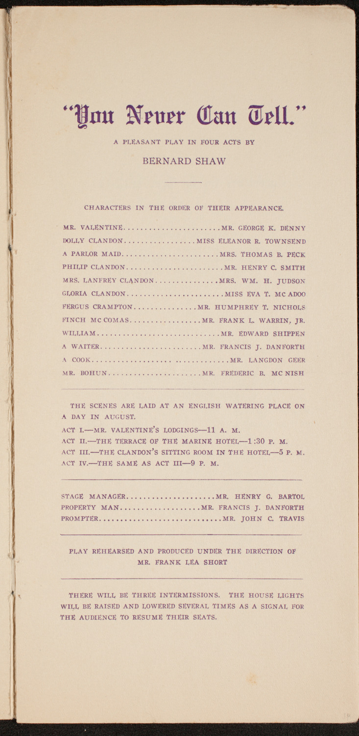 Amateur Comedy Club, February 12, 1913, program page 3